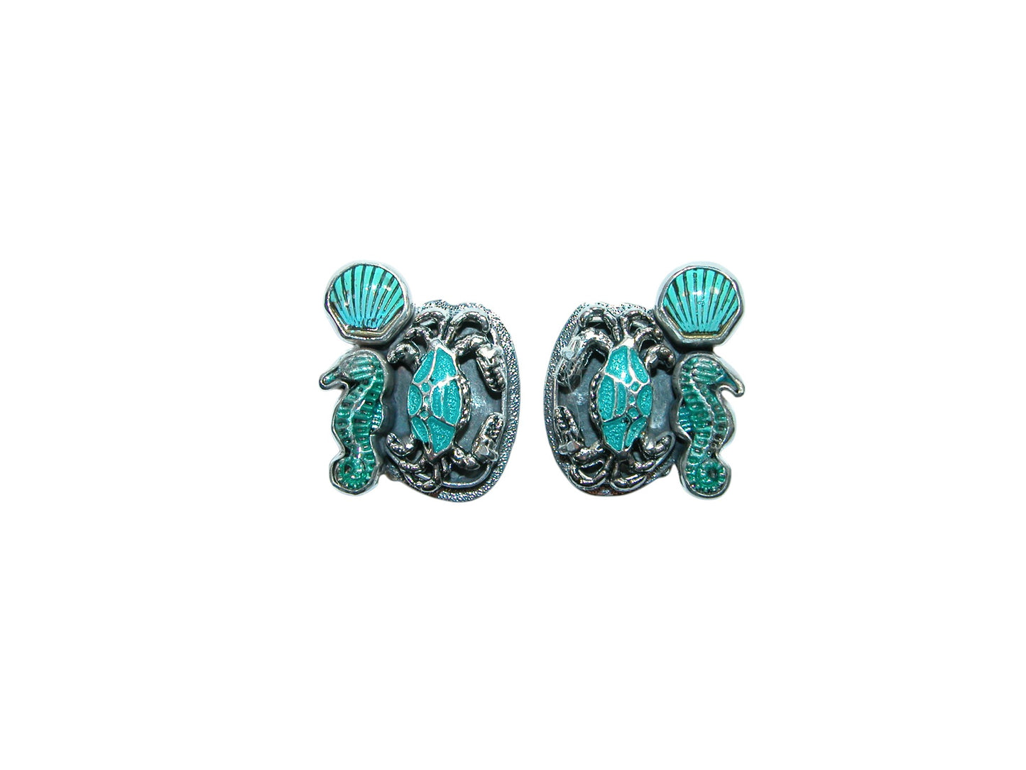 32253 Hand Enamel Sealife Sterling Silver Earrings