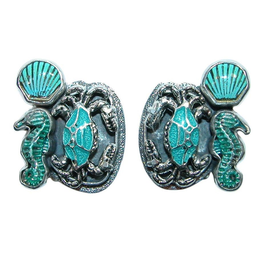 32253 Hand Enamel Sealife Sterling Silver Earrings
