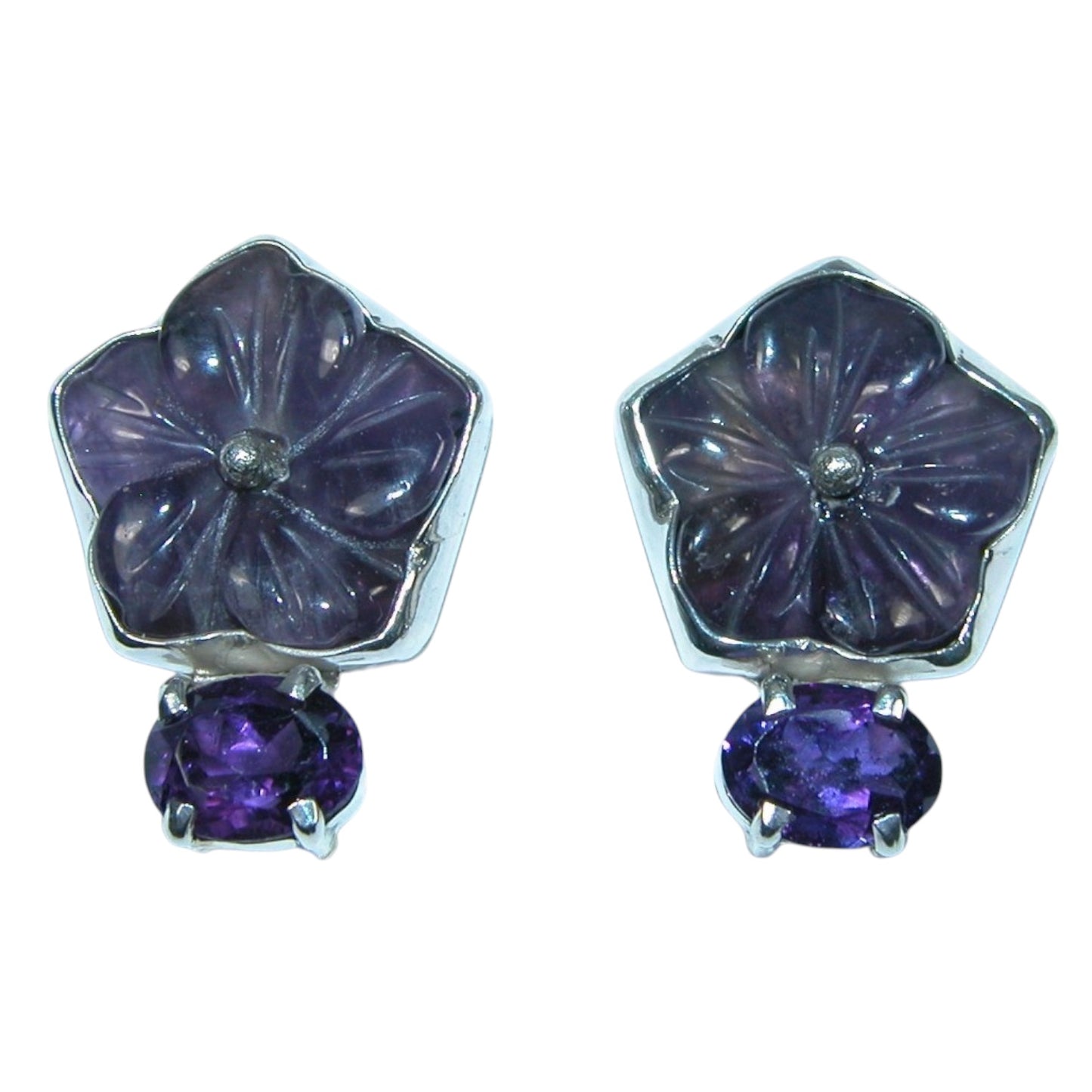 32255 Purple Amethyst Flower Sterling Silver Earrings