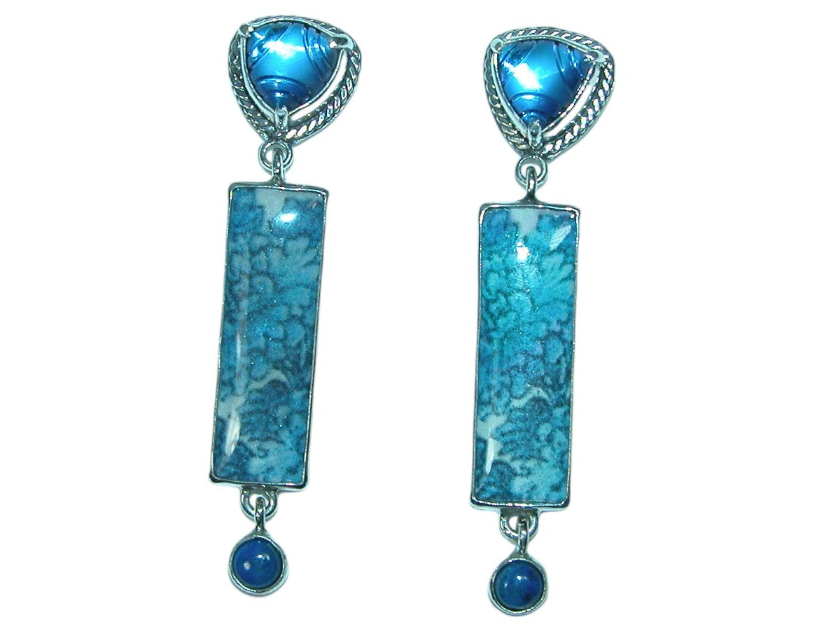 32256A Lapis Lazuli with Handmade Tile Sterling Silver Earrings