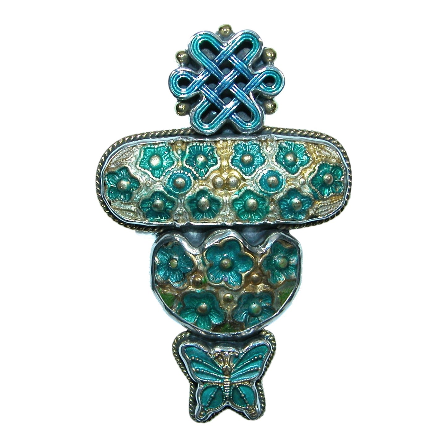 32284 Hand Enameled Butterfly Sterling Silver Pin and Pendant