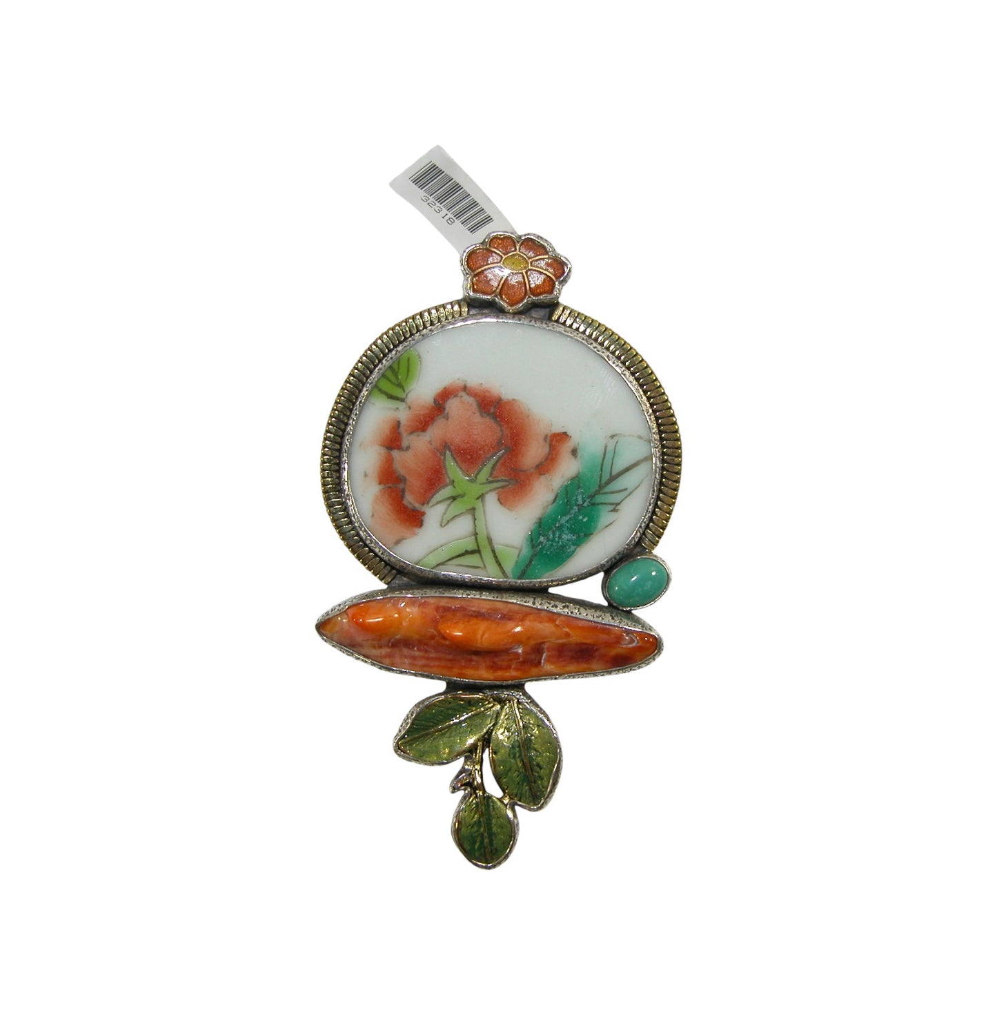 32318 Porcelain Flower Sterling Silver Pin and Pendant