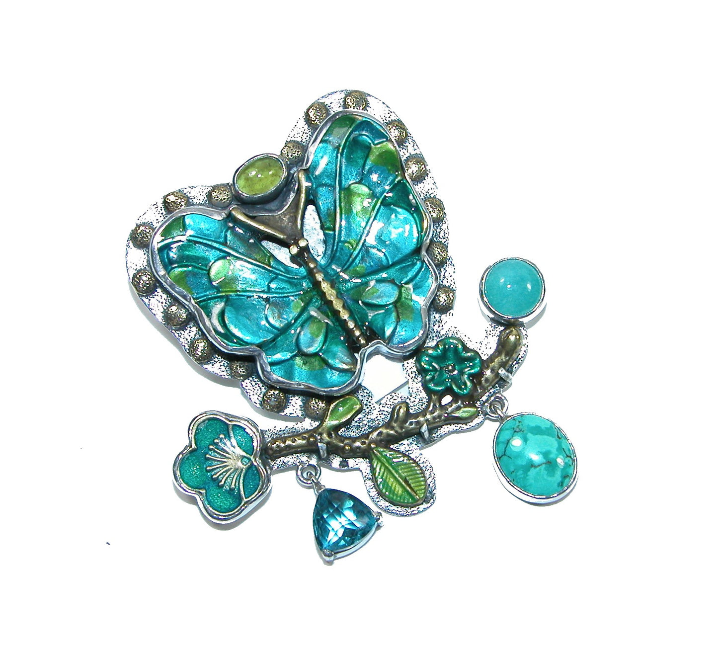 32338B Hand Enameled Blue Green Butterfly Pin Pendant