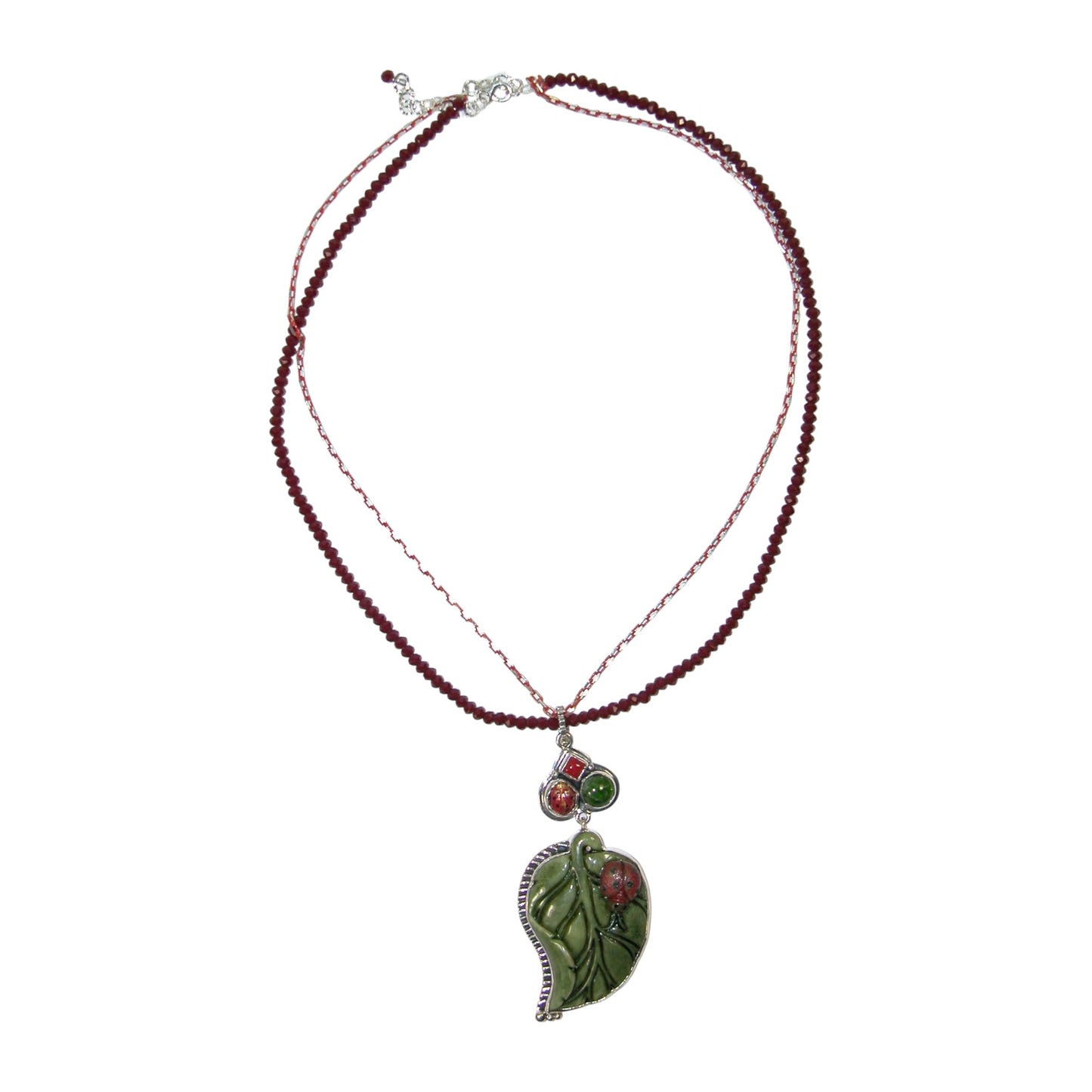 32345 Red Garnet Lady Bug Sterling Silver Necklace