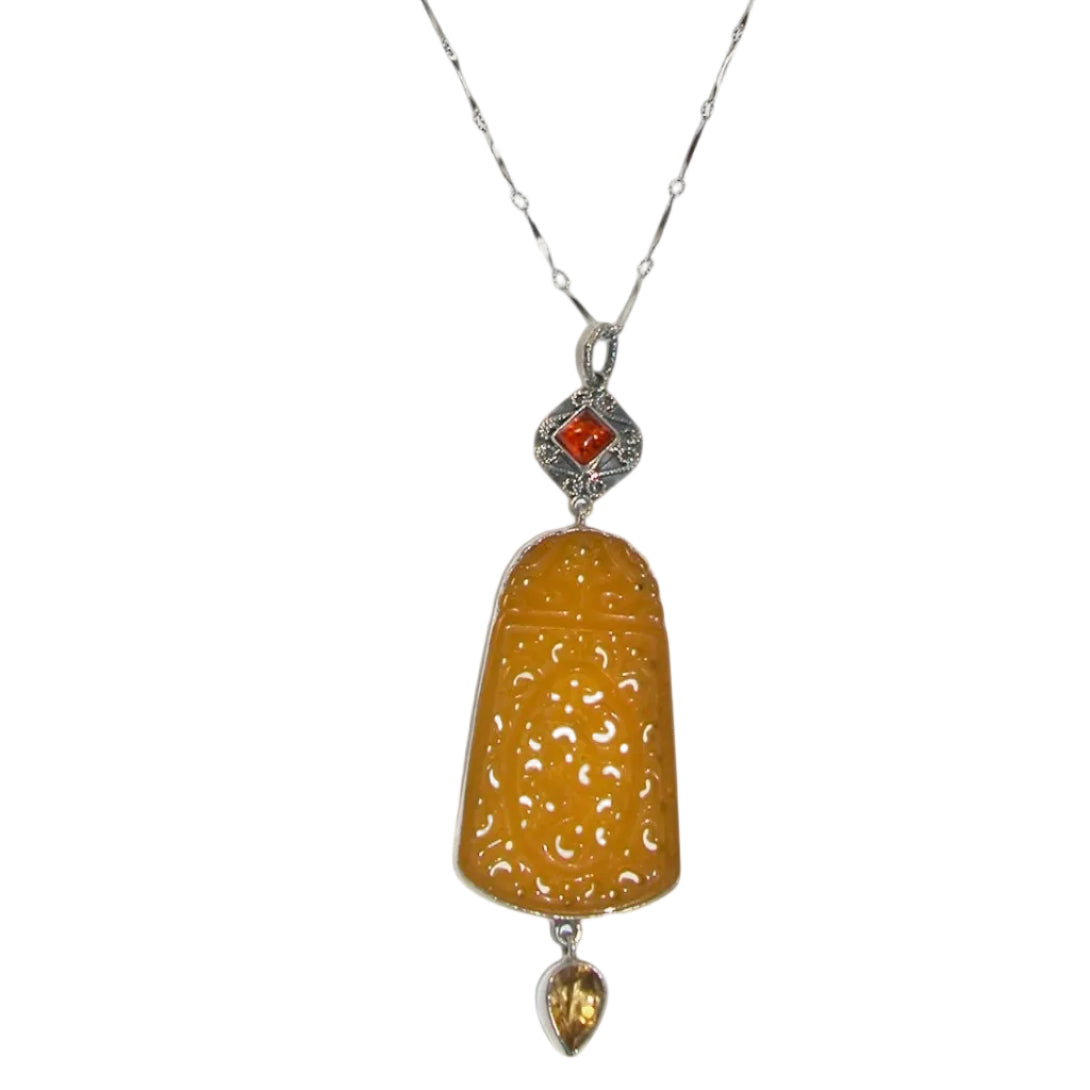 32348 Carved Yellow Agate Necklace