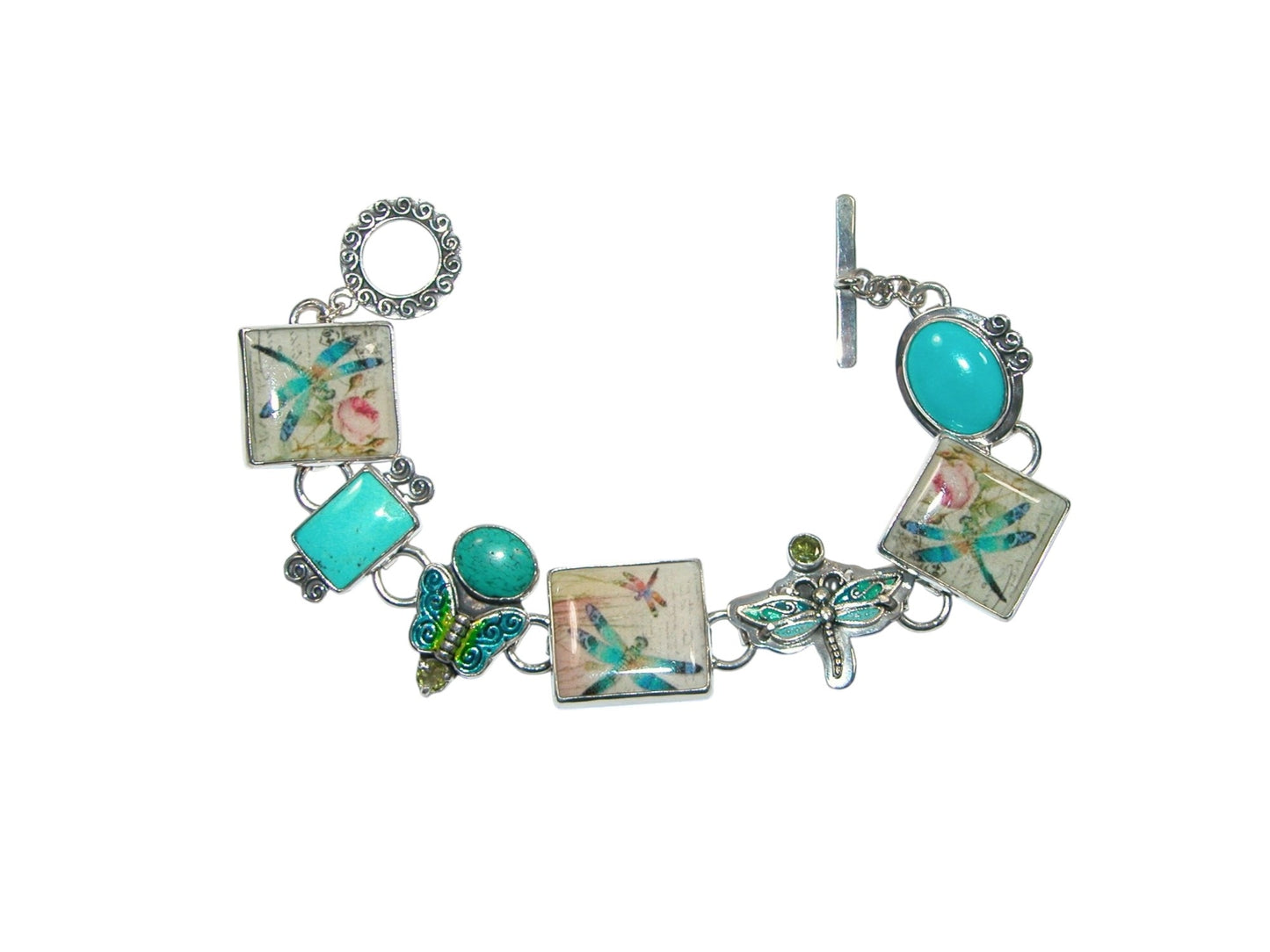 32357 Turquoise, Hand Made Tile Sterling Silver Bracelet