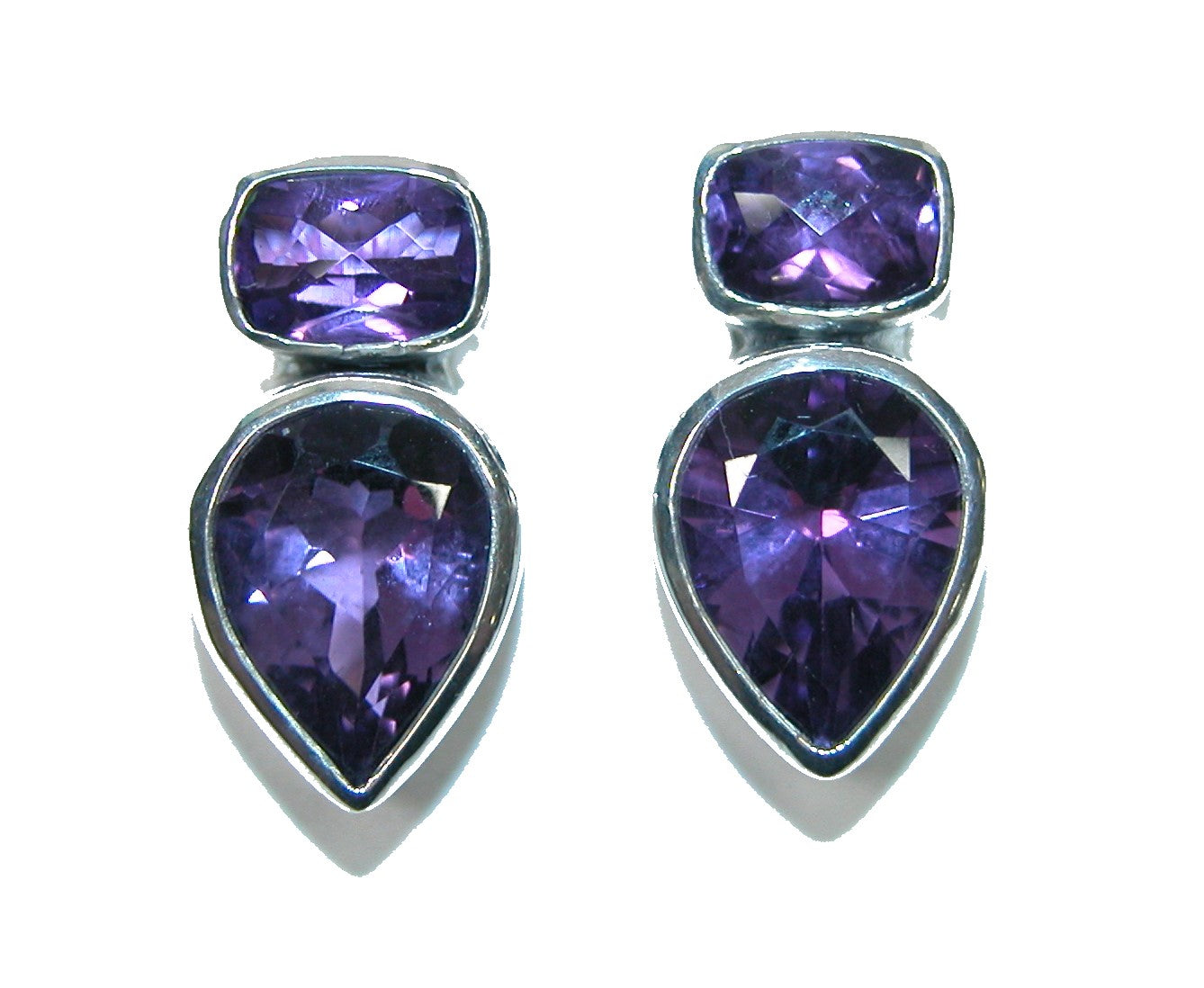 32367 Two Stone Amethyst Sterling Silver Earrings