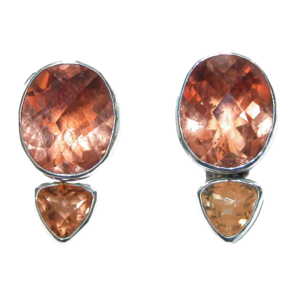 32371 Faceted Peach Quartz Sterling Silver Earring