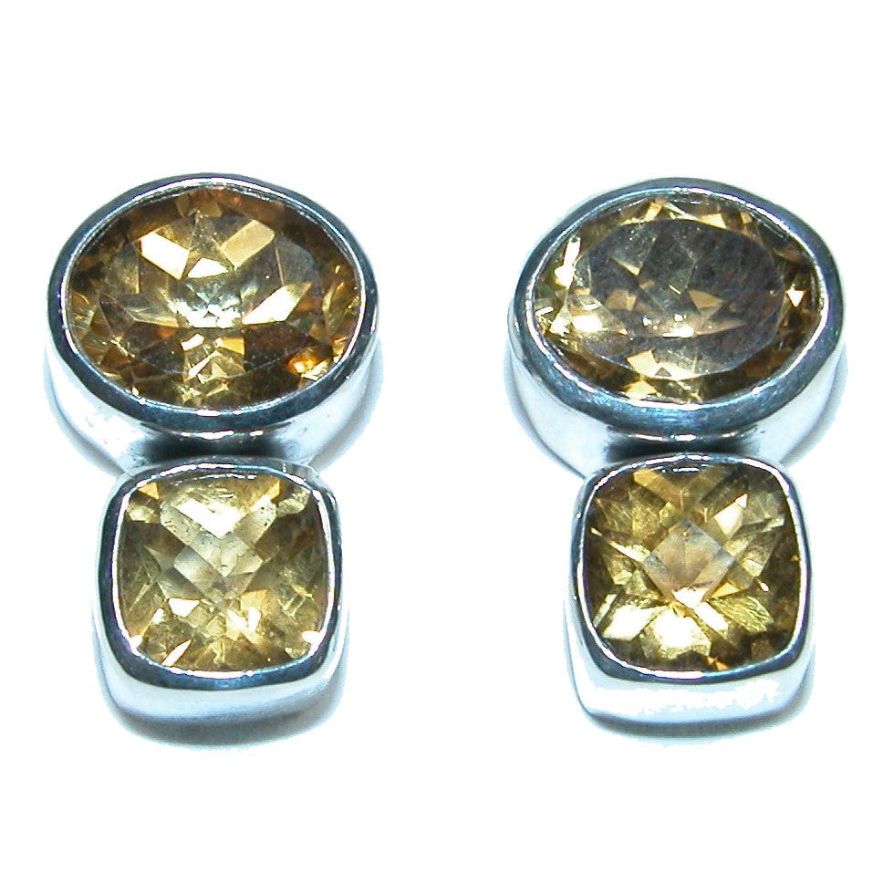 32374 Faceted Yellow Topaz 2 Stone Sterling Silver Earring