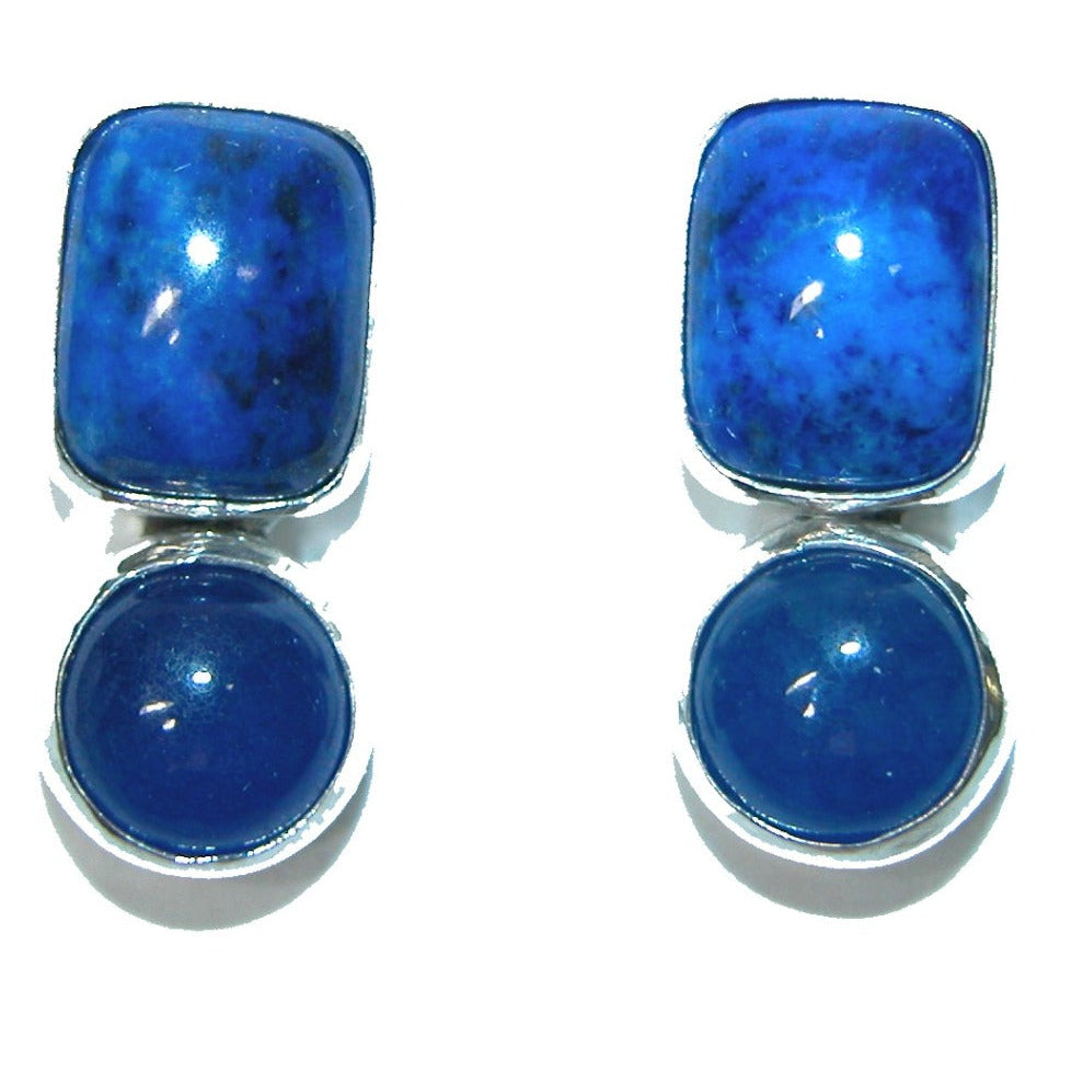 32376 Two Stone Lapis and Blue Quartz Sterling Silver Earrings