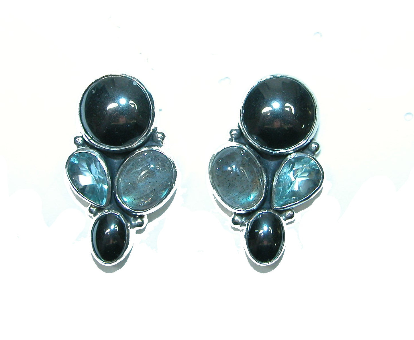 32378 Blue Topaz and Magnetite Cluster Sterling Silver Earrings