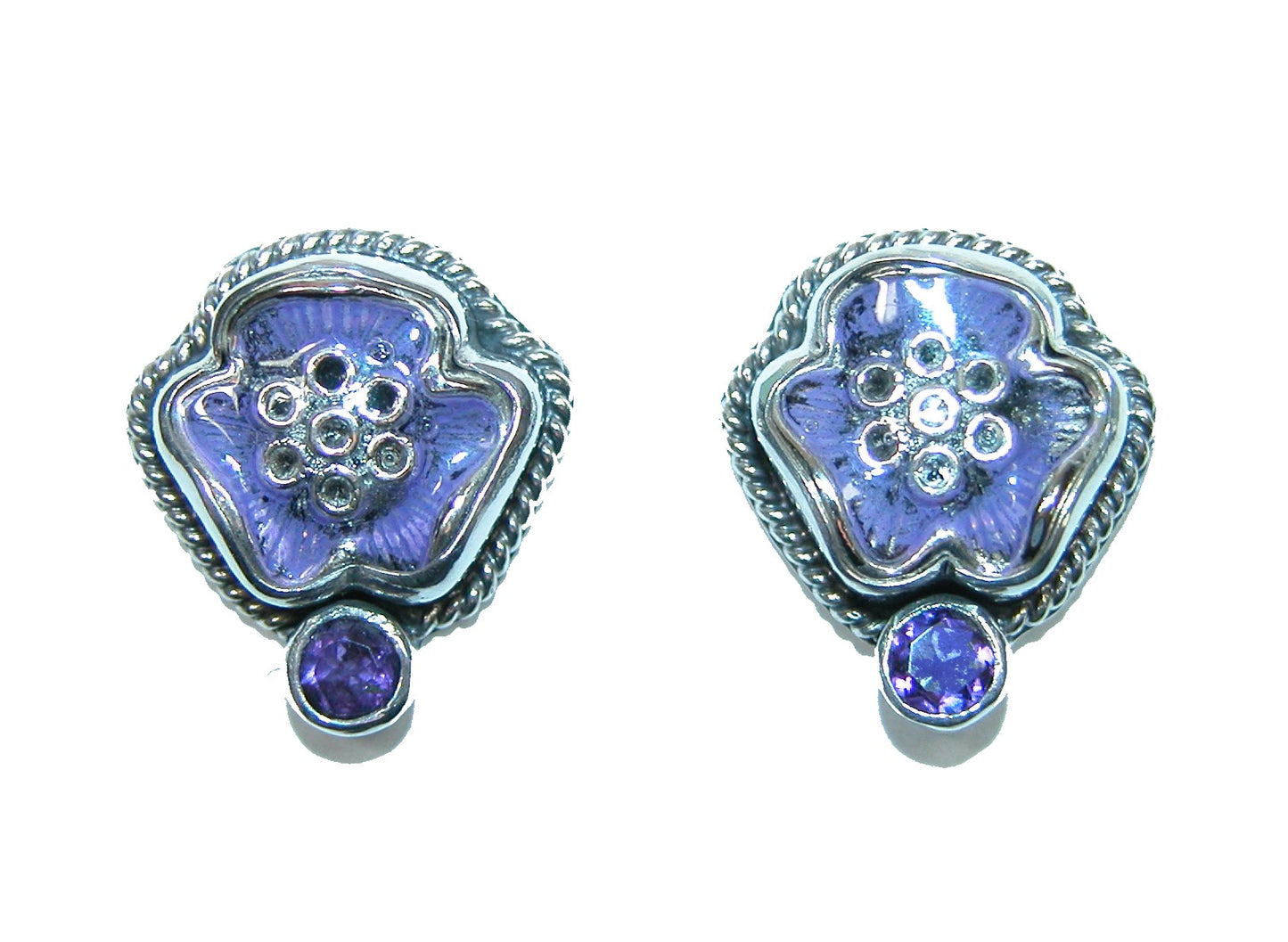 32397C Amethyst, Hand Enameled Sterling Silver Earrings