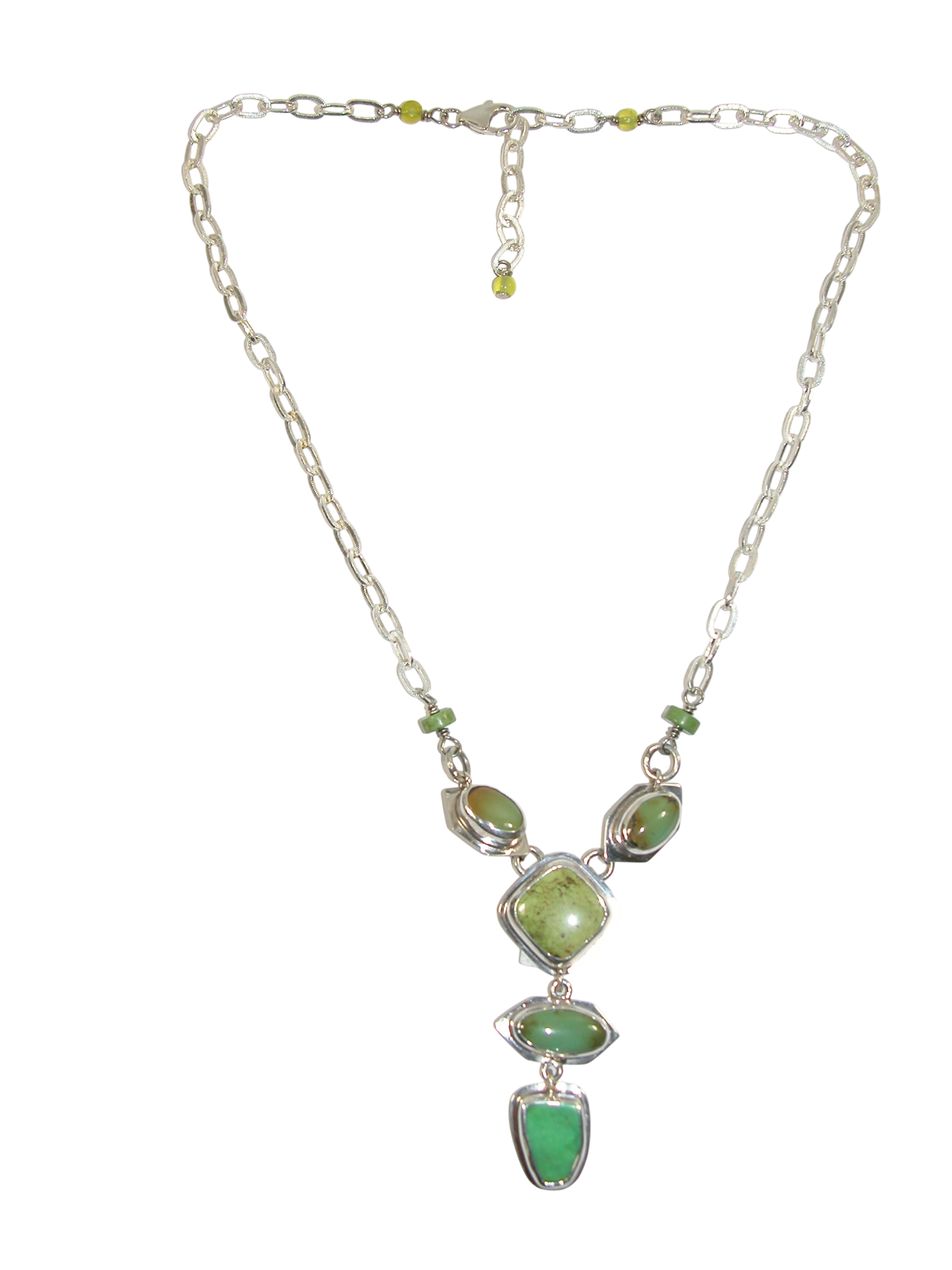 34201 Green Gaspeite Turquoise Sterling Silver Y Necklace