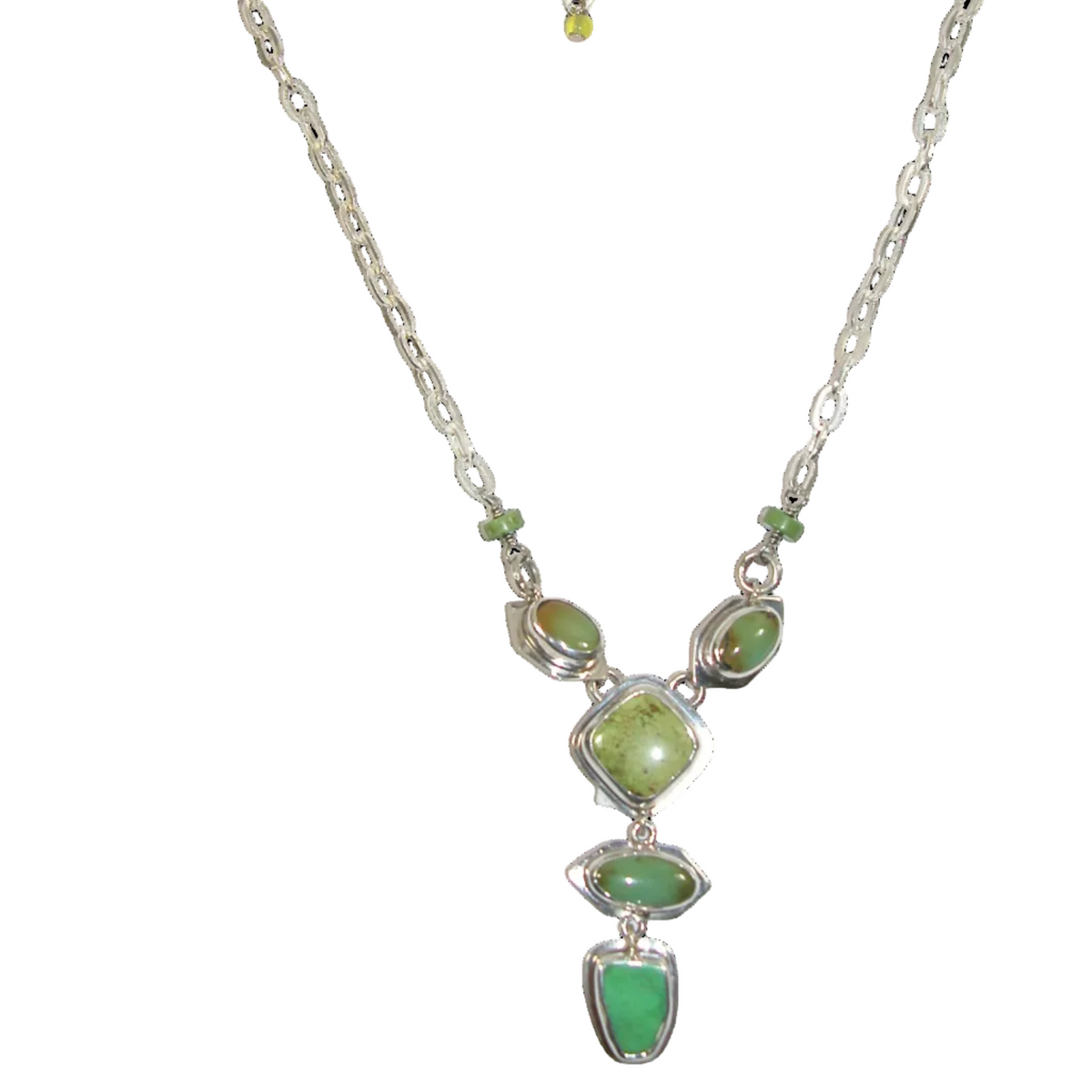 34201 Green Gaspeite Turquoise Sterling Silver Y Necklace