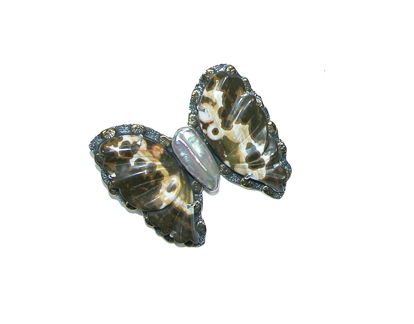 Ocean Jasper and Fresh Water Pearl Butterfly Pin Pendant
