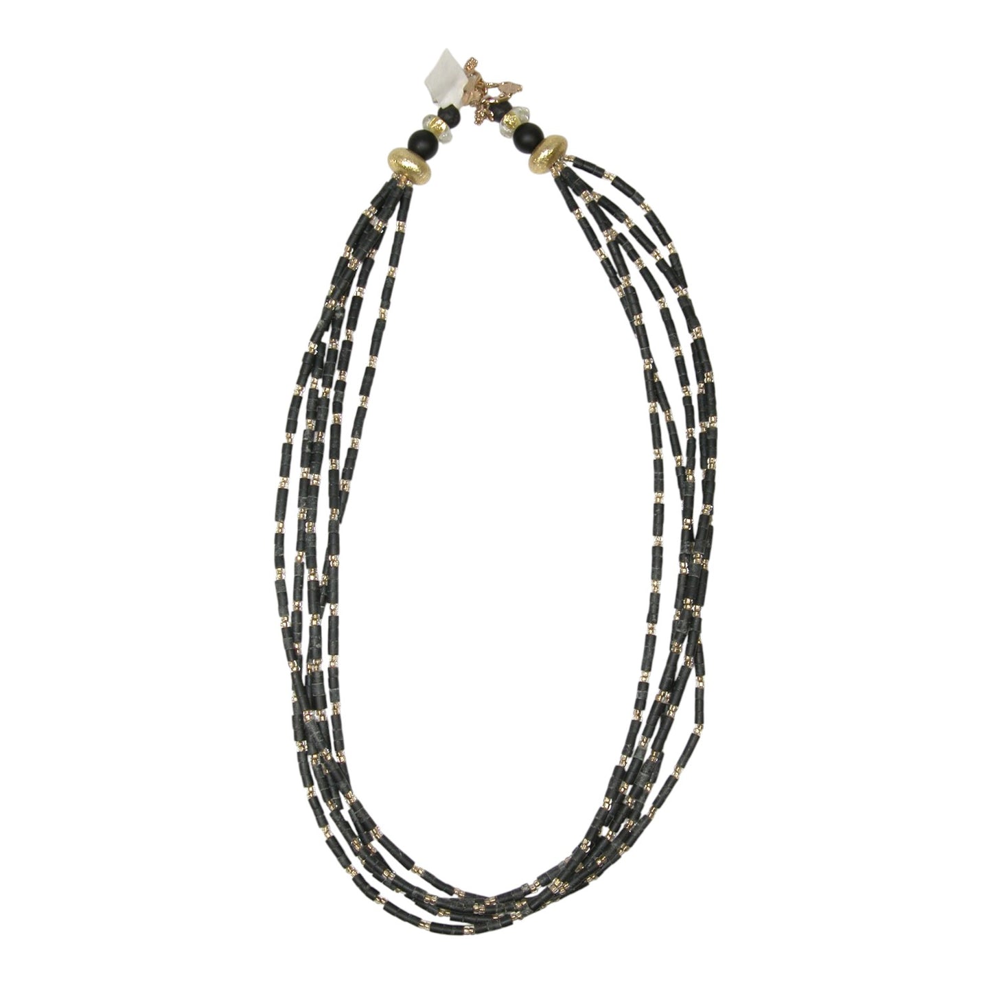 32427 Matte Finish Black Agate Beaded Sterling Silver Necklace