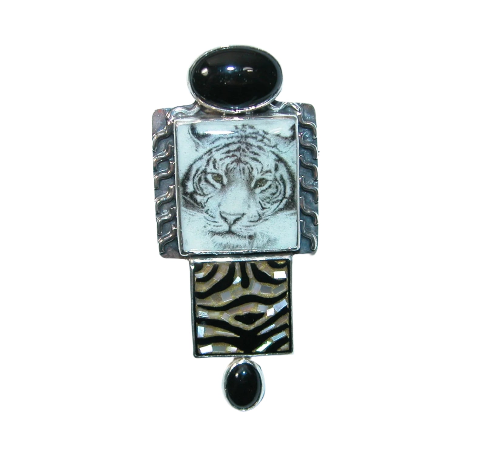 Amy Kahn Russell Black Tiger Onyx Necklace Pendant/Pin