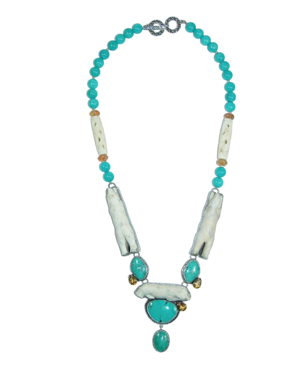 Hand Carved Bear Turquoise Necklace
