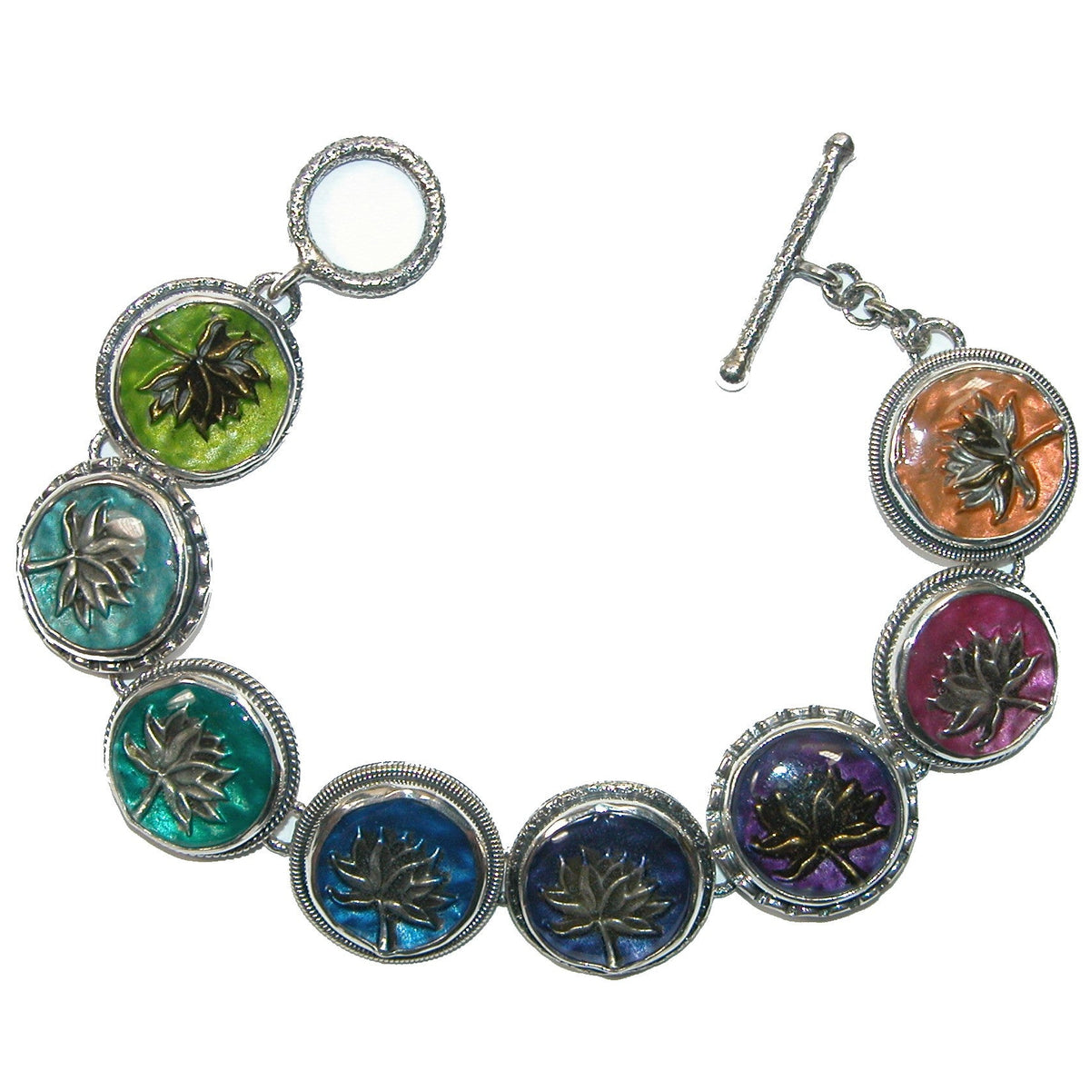 32497 Lotus Multicolor Enamel Sterling Silver Bracelet