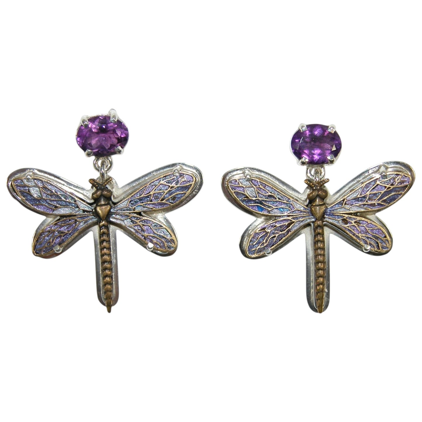 32504 Amethyst Dragonfly Sterling Silver Earrings