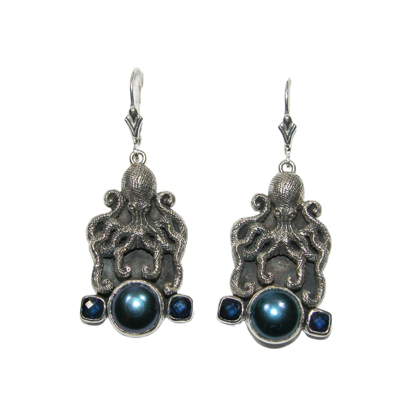 32512 Blue Freshwater Pearl Octopus Sterling Silver Earrings