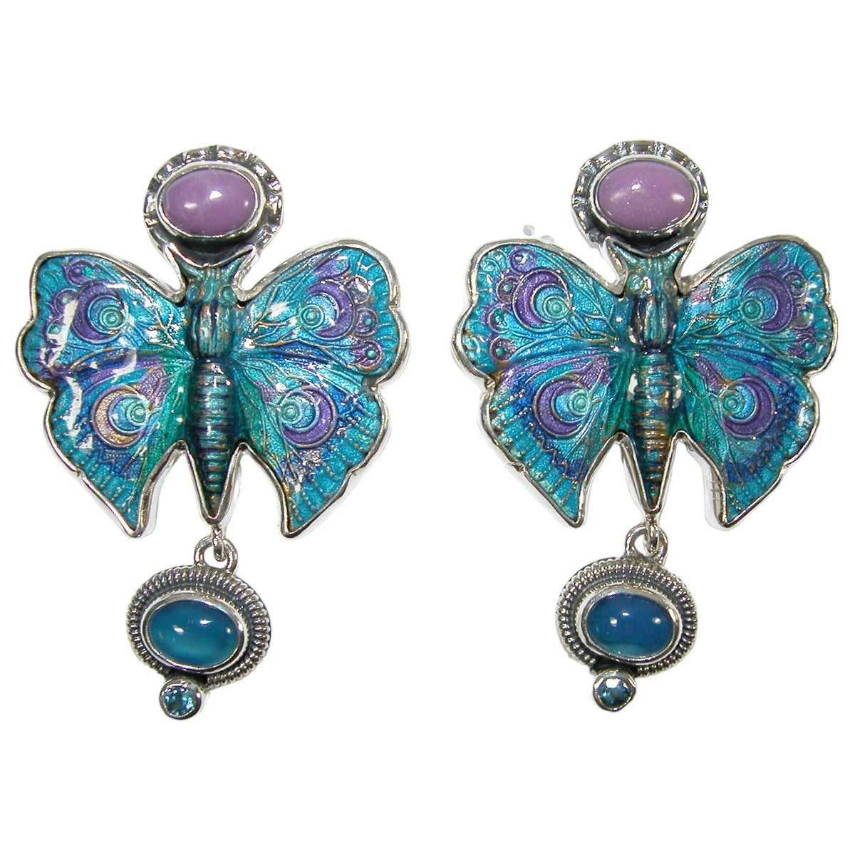 32516 Phosphosiderite, Enamel Butterfly Sterling Silver Earrings