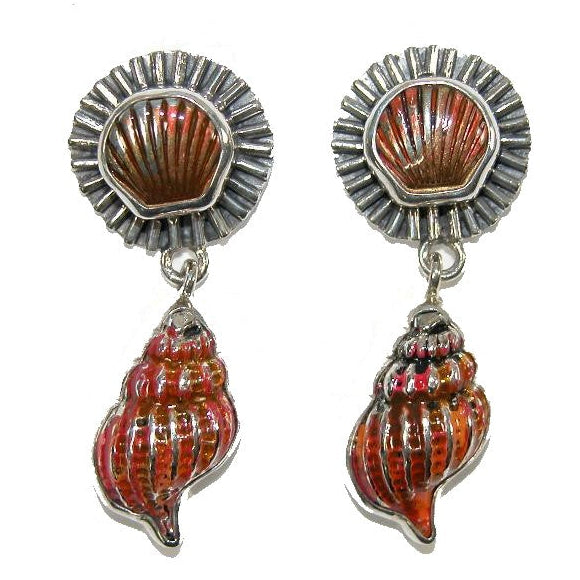 32537 Hand Enameled Seashell Sterling Silver Earrings