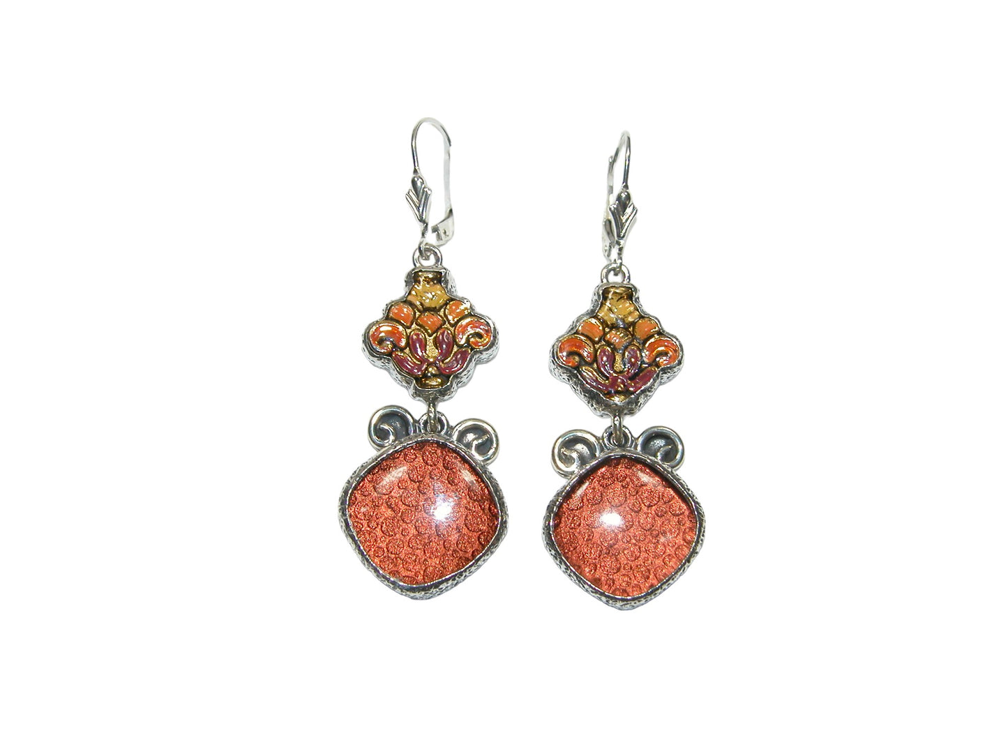 32541L Hand Enameling, Glass Sterling Silver Earrings