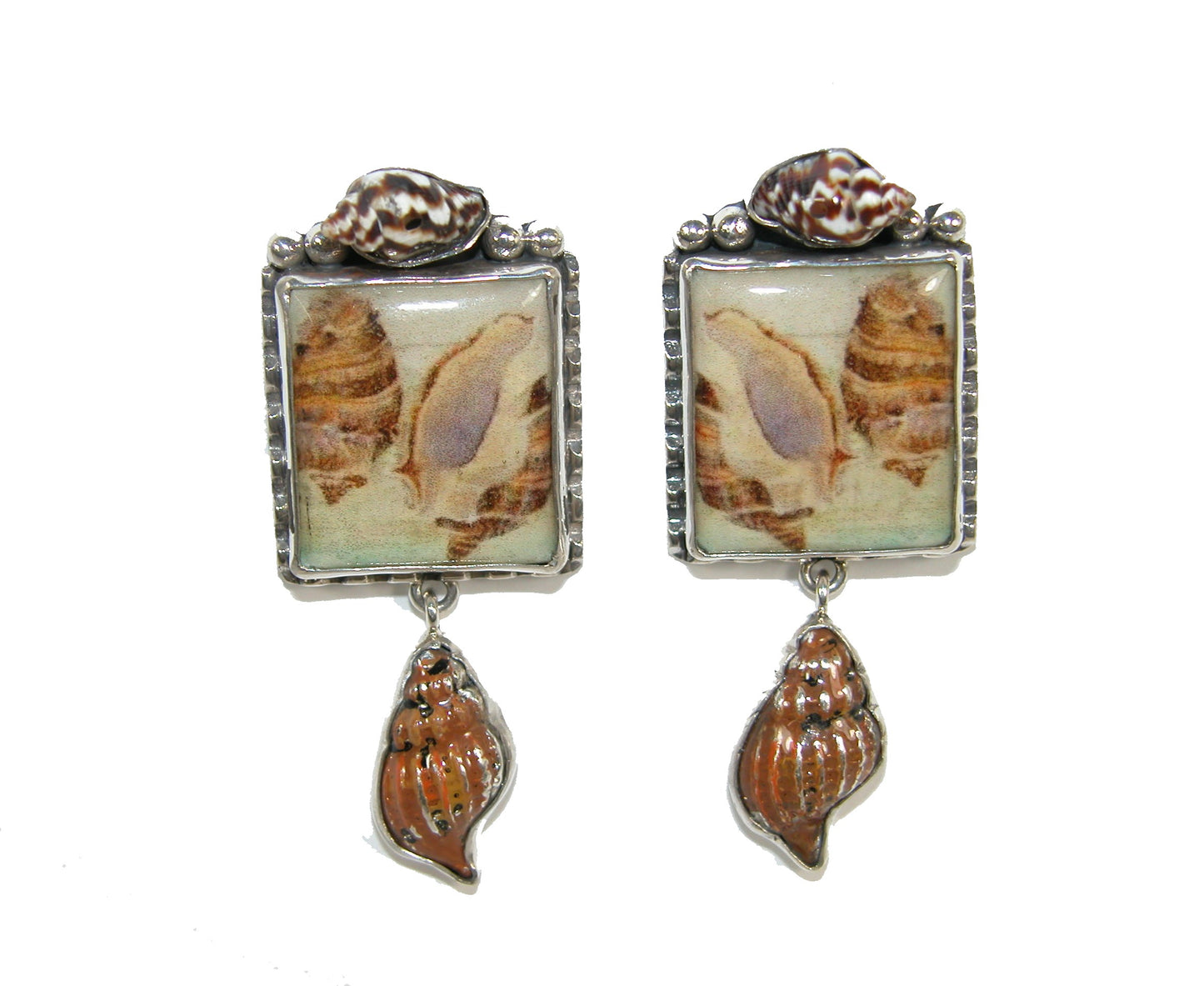 32546 Hand Made Tile, Shell Sterling Silver Earrings