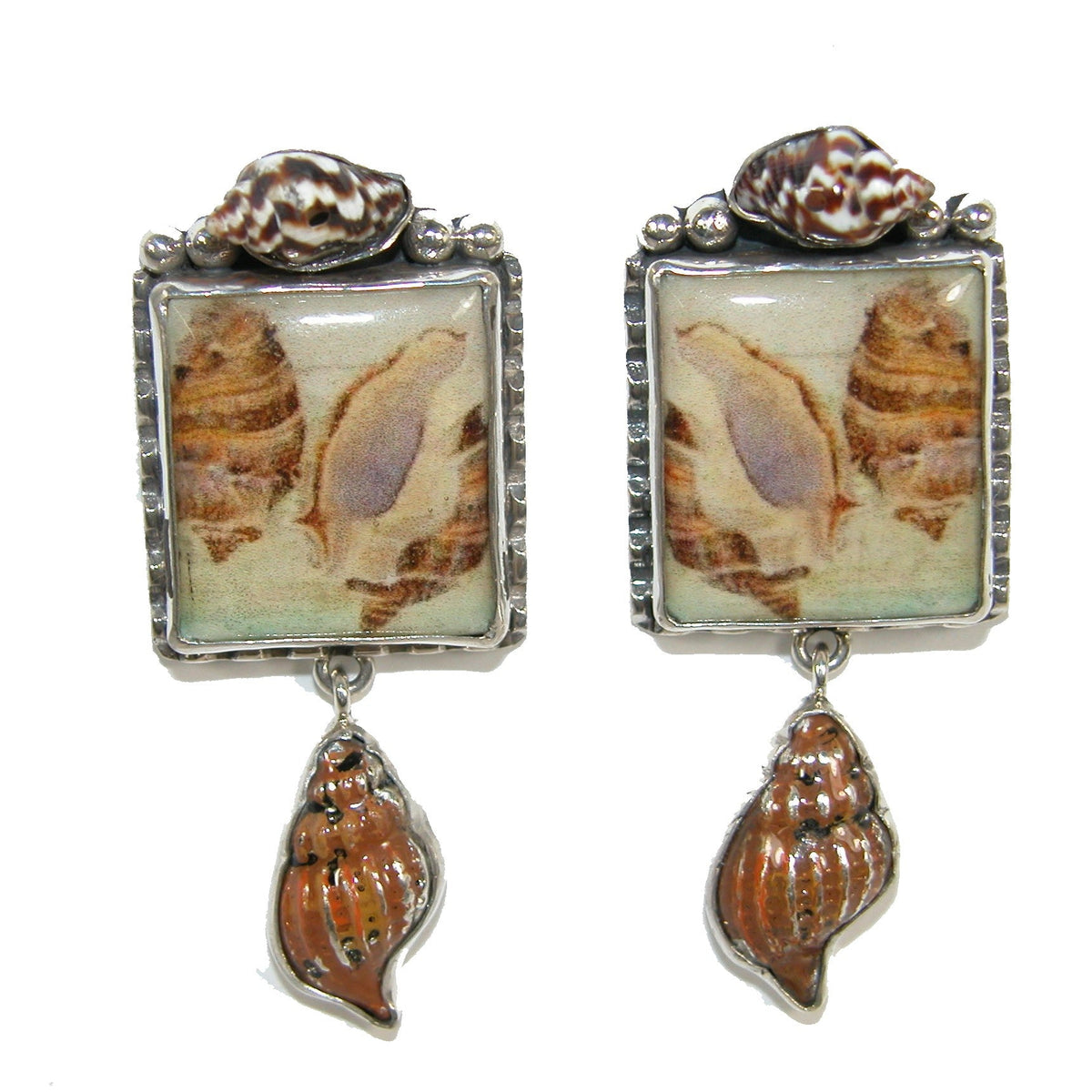32546 Hand Made Tile, Shell, Enamel Sterling Silver Earrings