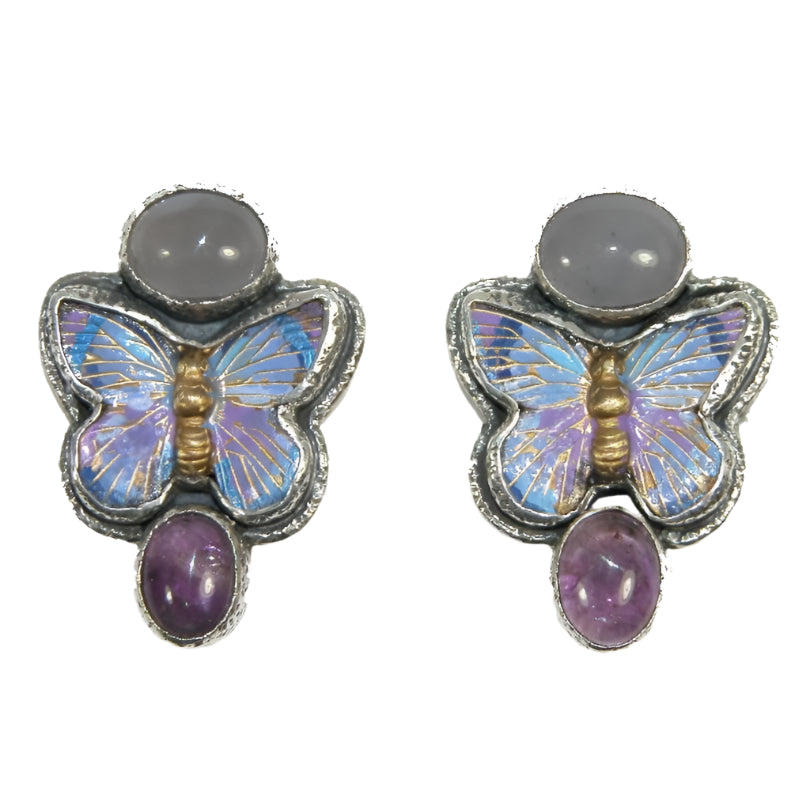 32549 Purple Amethyst Enameled Sterling Silver Earrings
