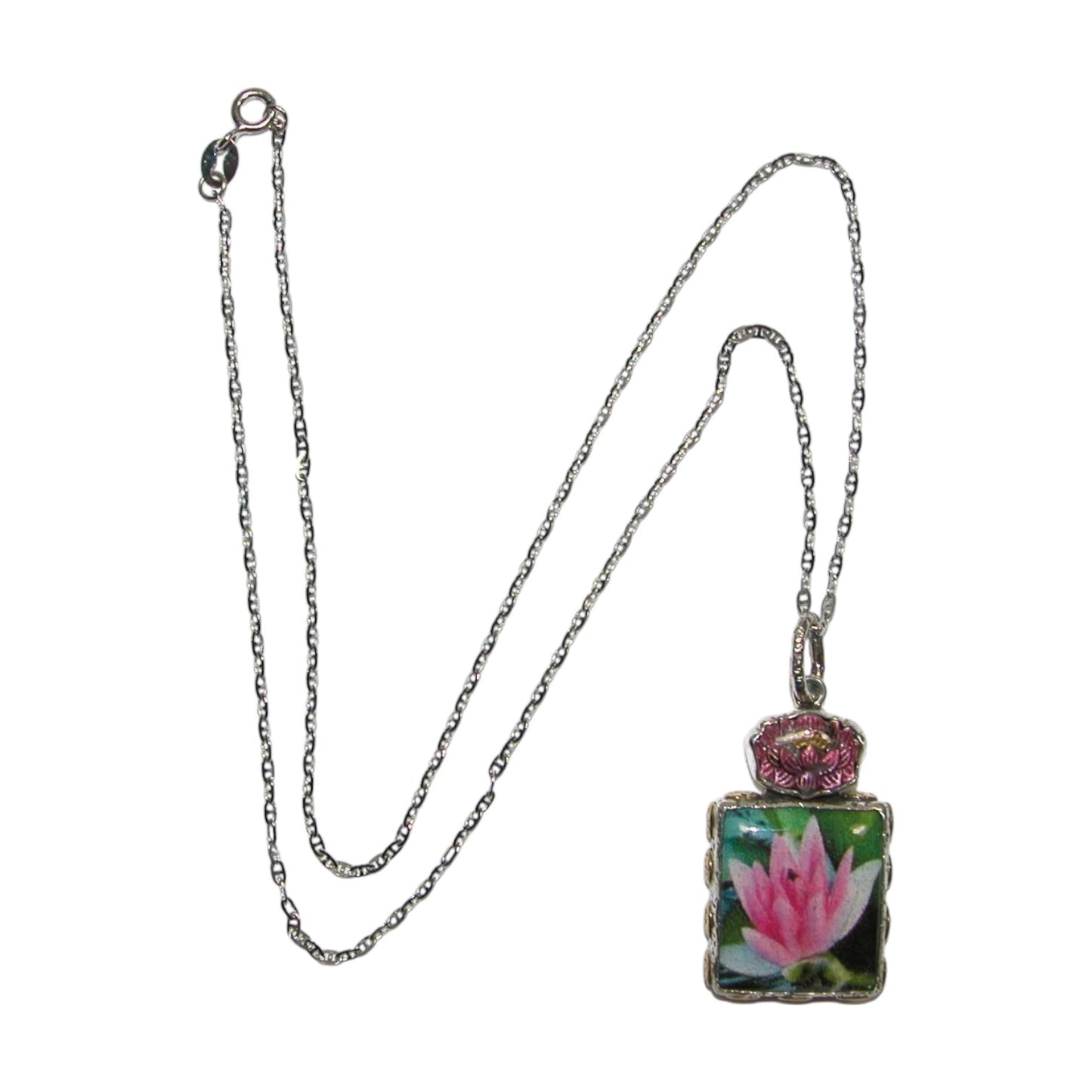 Lotus Tile Hand Enamel Pink Sterling Silver Necklace