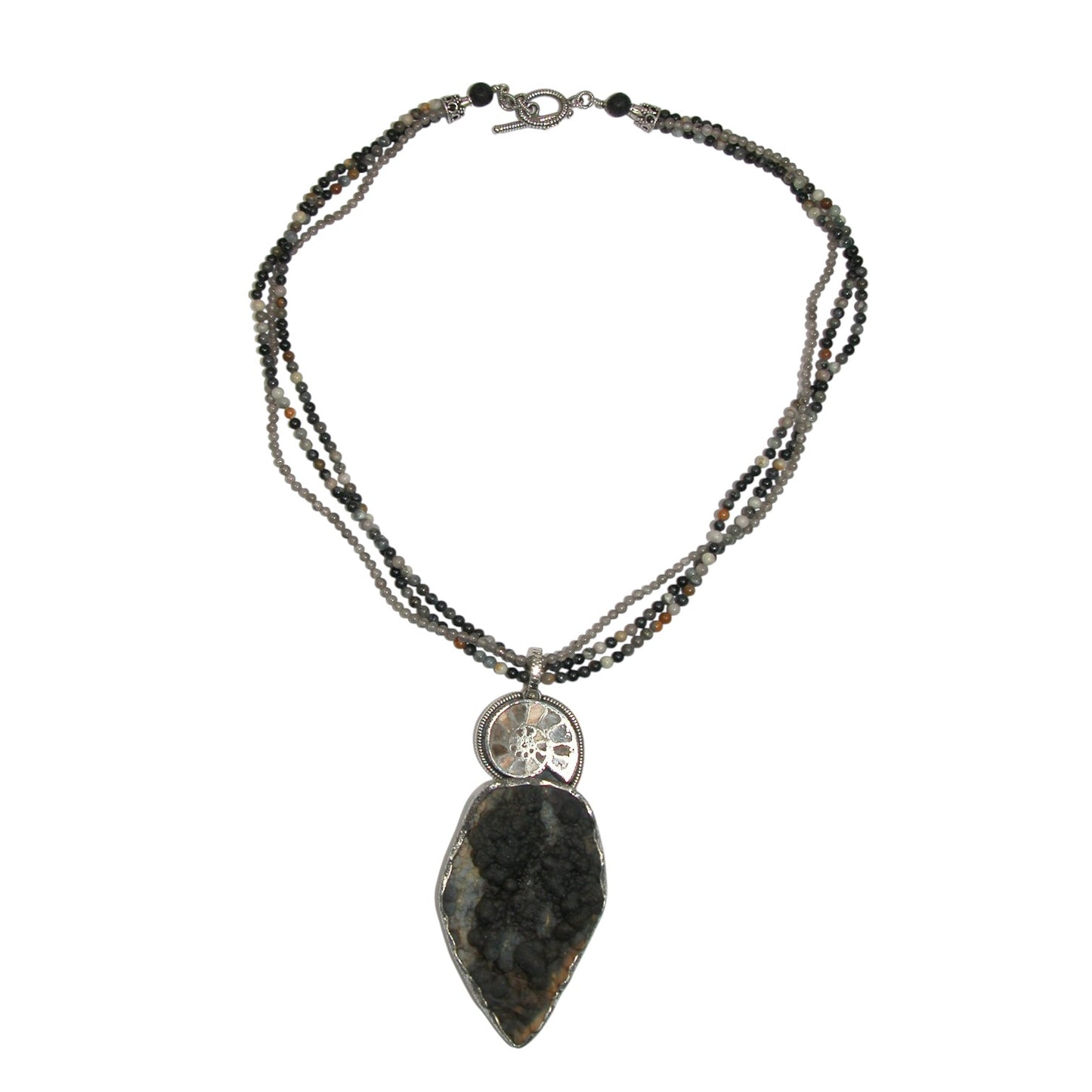 Natural Mineral, Ammonite Beaded Sterling Silver Necklace
