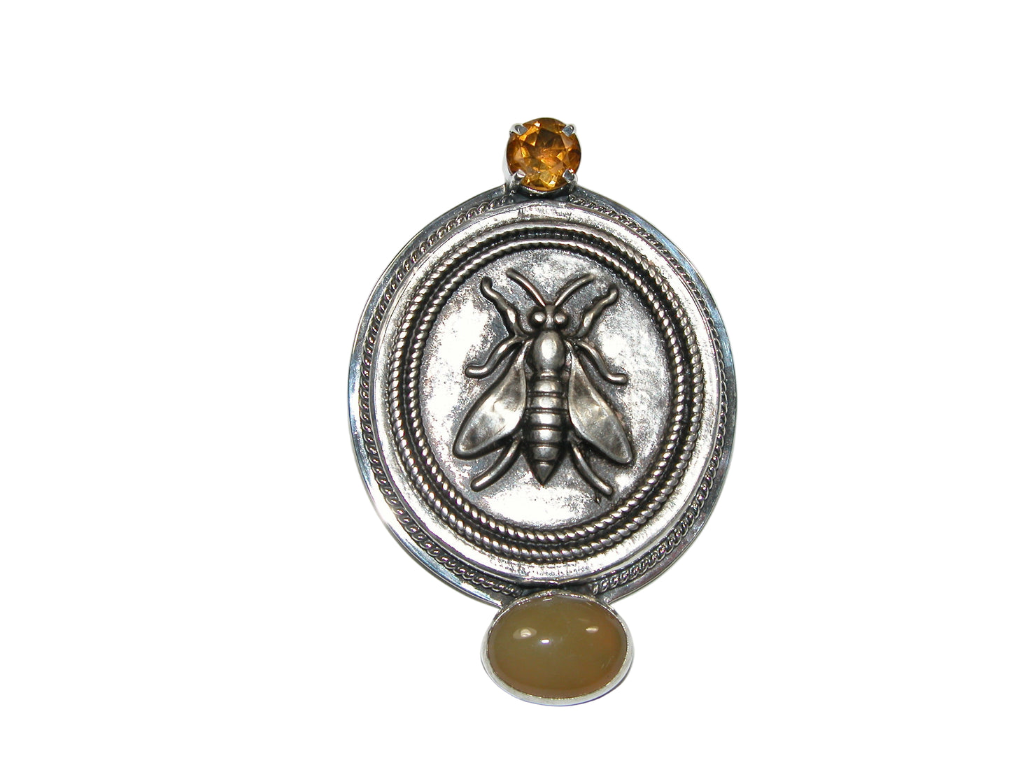 32637A Citrine Bee Sterling Silver Pin and Pendant