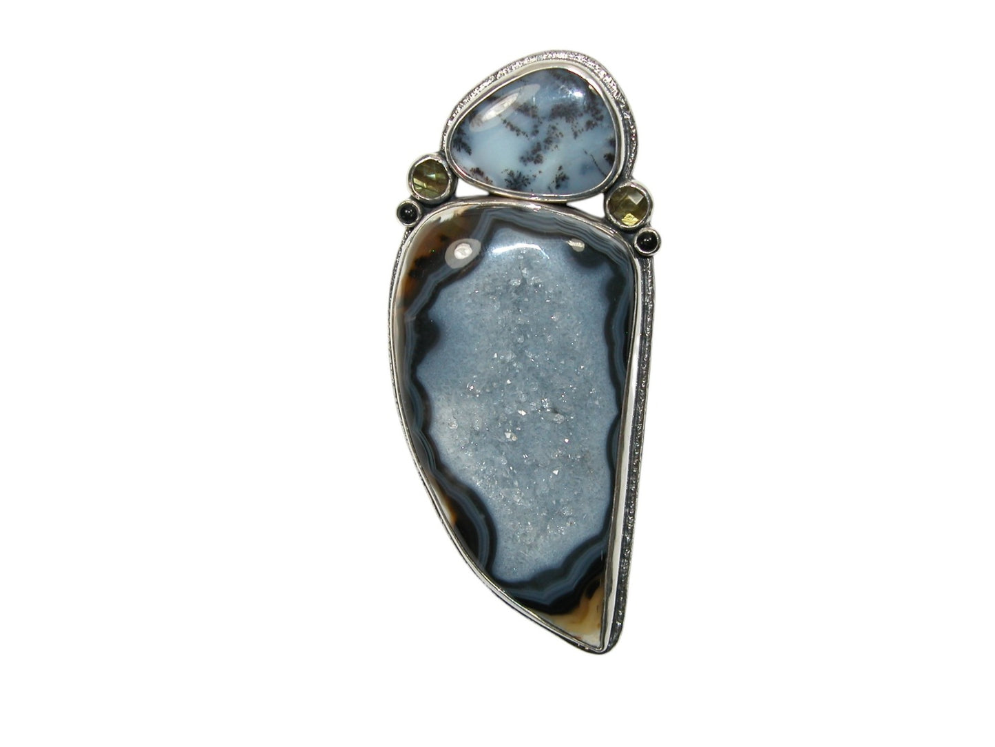 Psilomelane Plume Agate Drusy Pin Pendant