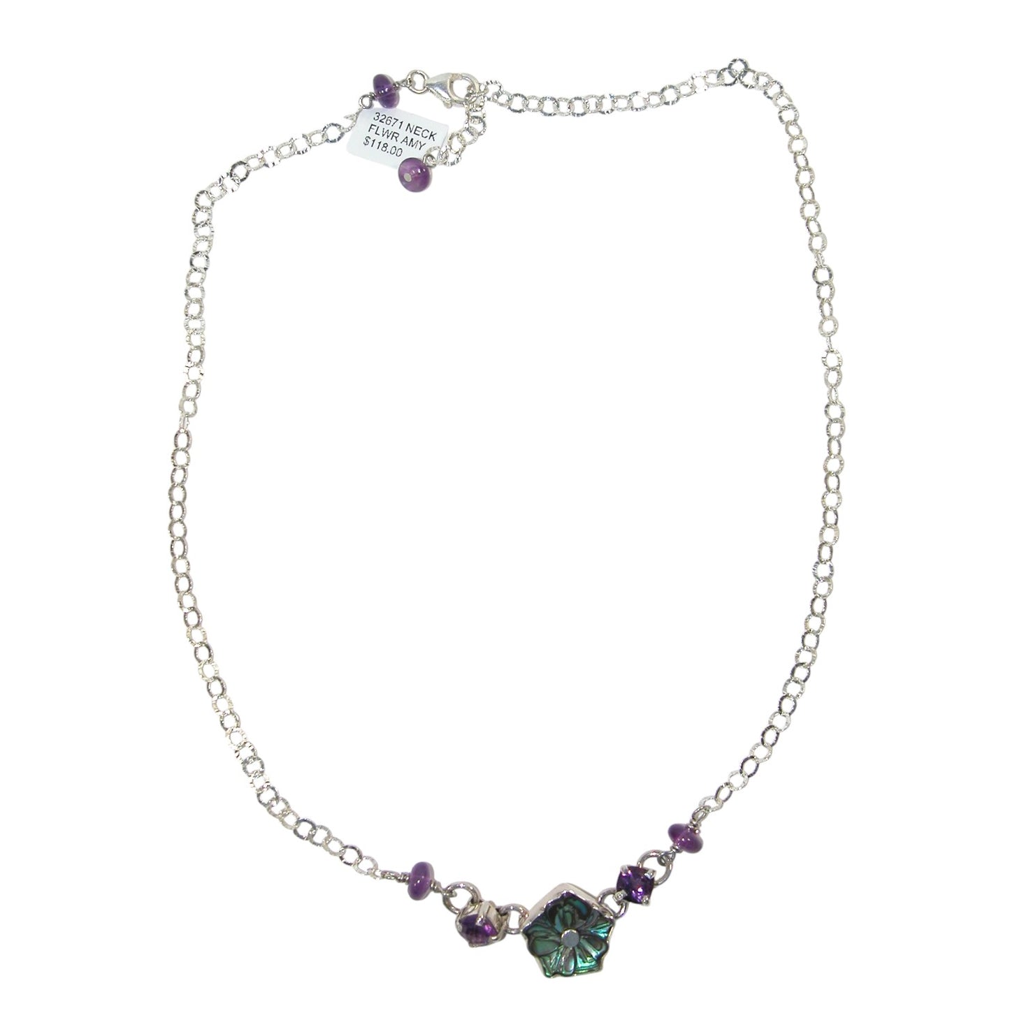 32671 Abalone Amethyst Sterling Silver Necklace