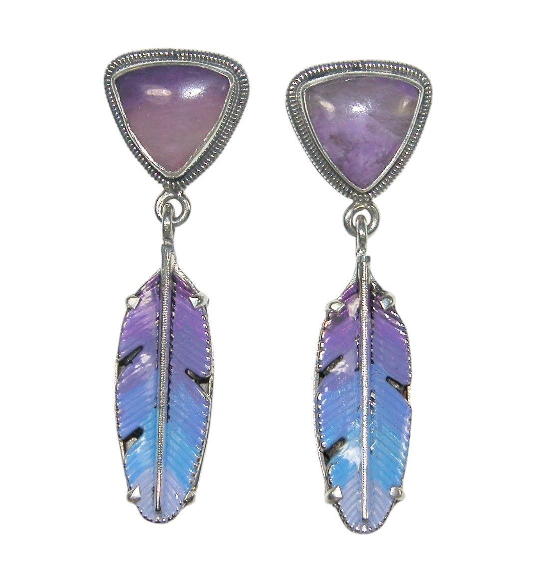 Sugilite Feather Earrings