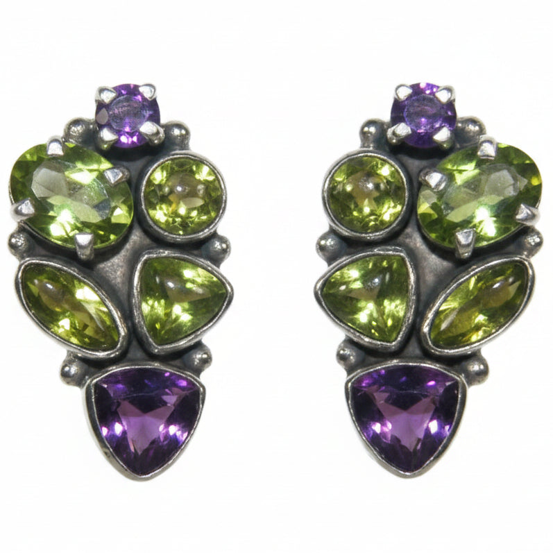 32701 Amethyst, Peridot, Vesuvianite Cluster Earrings