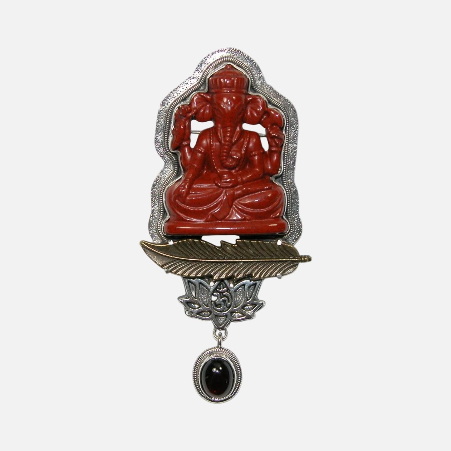 32736 Carved Jasper Buddha Sterling Silver Pin / Pendant