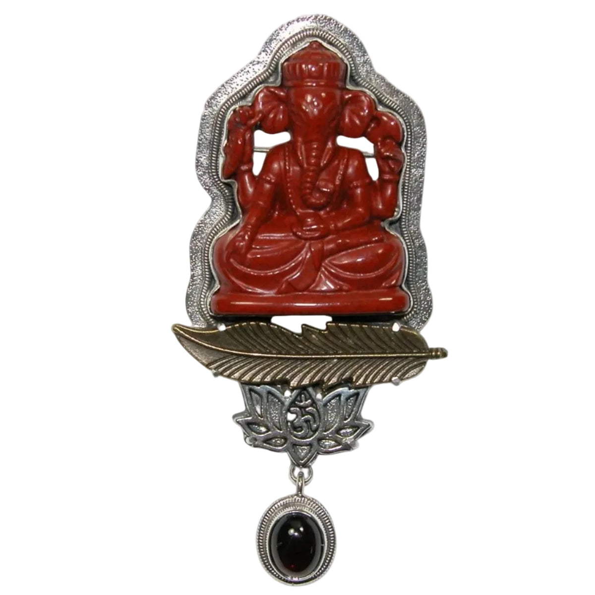 32736 Carved Jasper Buddha Sterling Silver Pin / Pendant