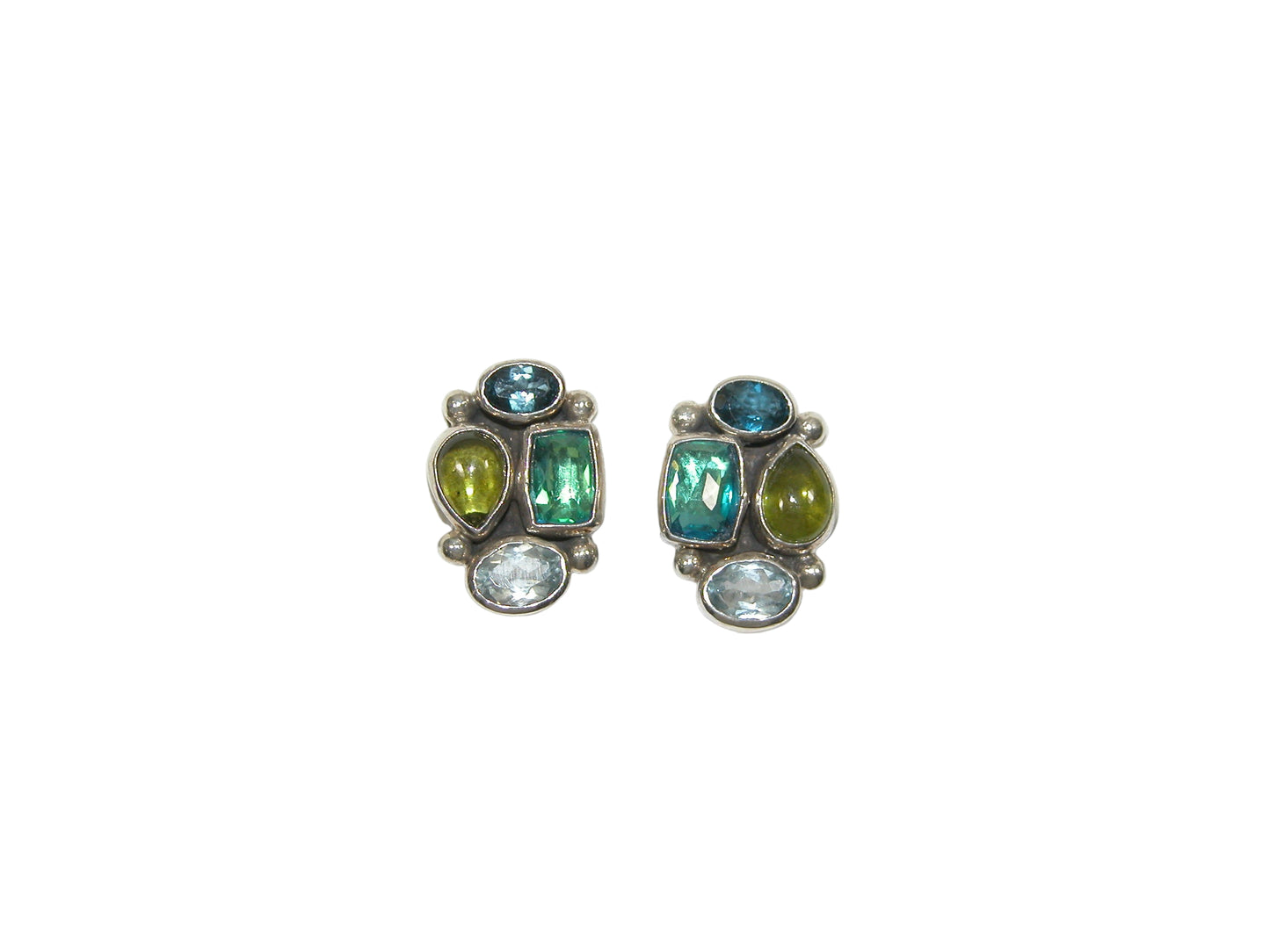 32752 Blue Topaz, Peridot, Quartz, Sterling Silver Cluster Earrings