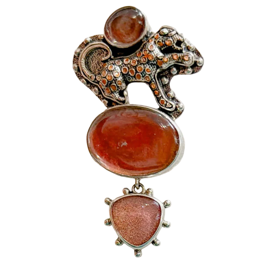 32761B Hand-Enameled Wild Cat, Tapestry Quartz Doublet Pin / Pendant