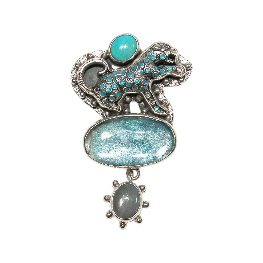 32761C Turquoise, Wild Cat Sterling Silver Pin and Pendant