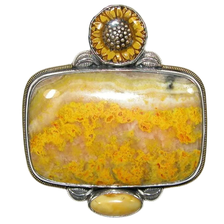 32763 Bumble Bee Jasper Pin Pendant with Enameled Sunflower