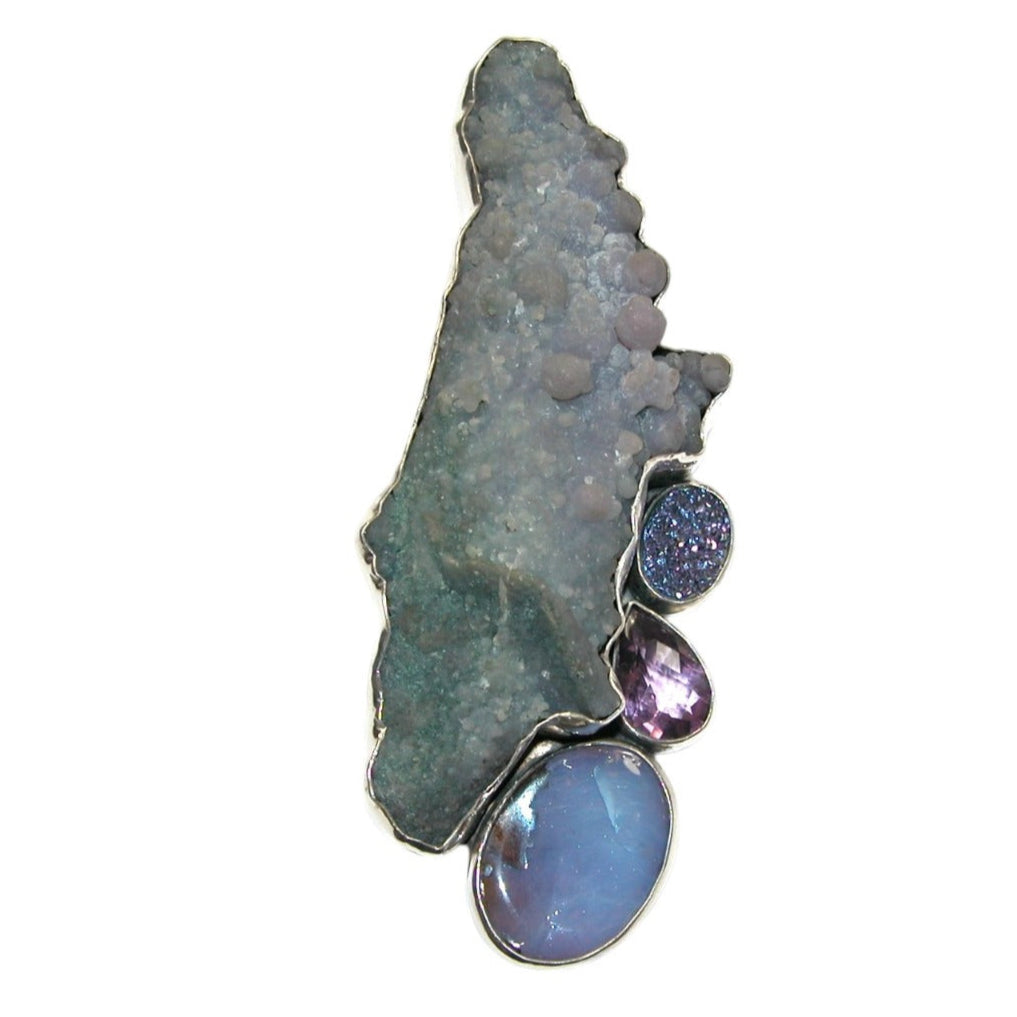 Collectors Grape Agate, Boulder Opal, Brazilian Agate, Drusy with Titanium, Amethyst Pin and Pendant