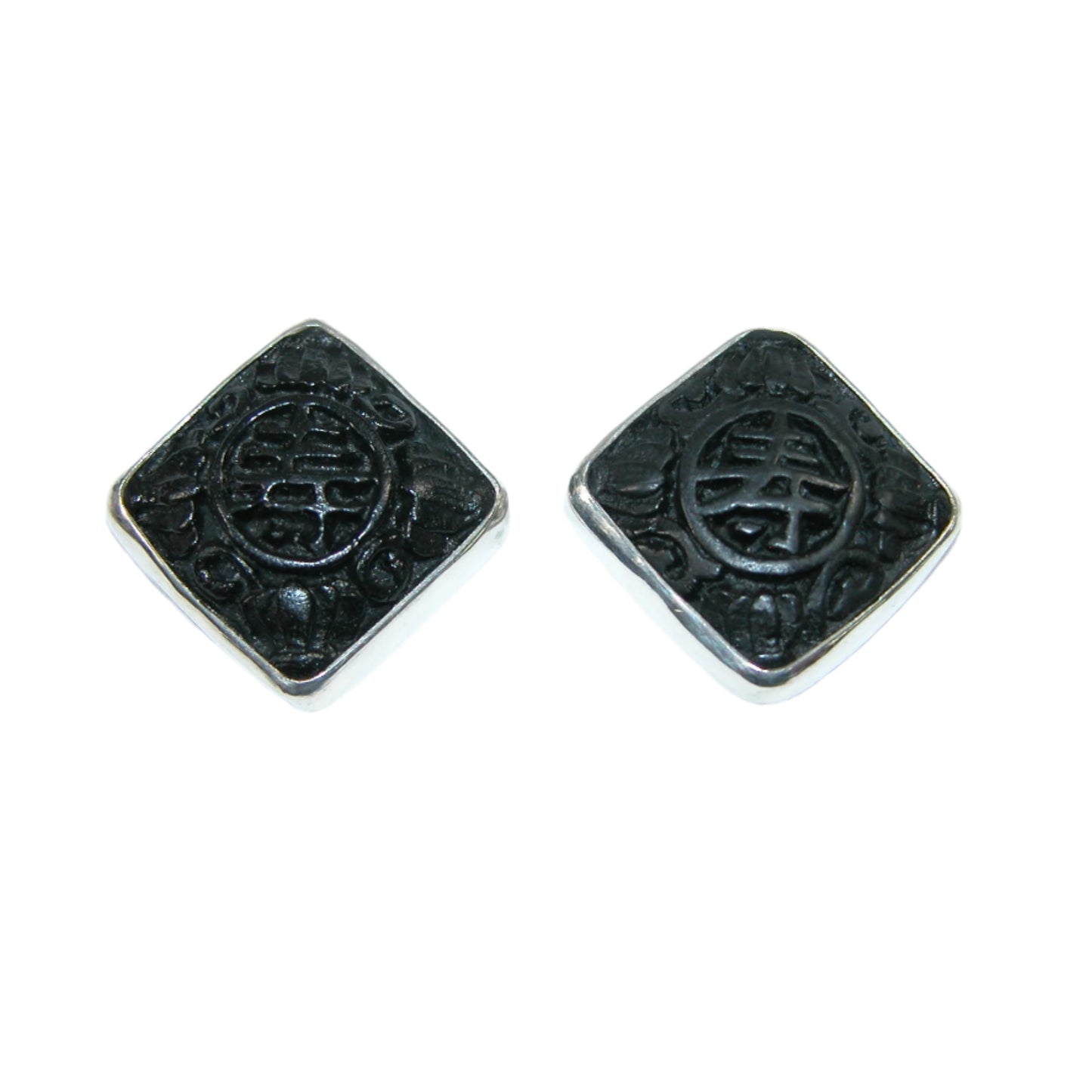 32816A Carved Black Onyx Sterling Silver Earrings