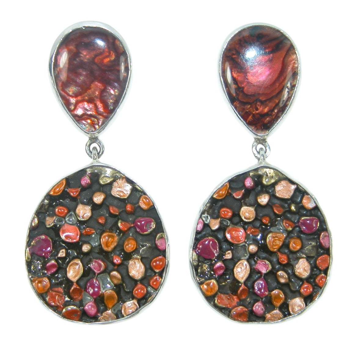 32822 Abalone with Enameling Drop Sterling Silver Earrings