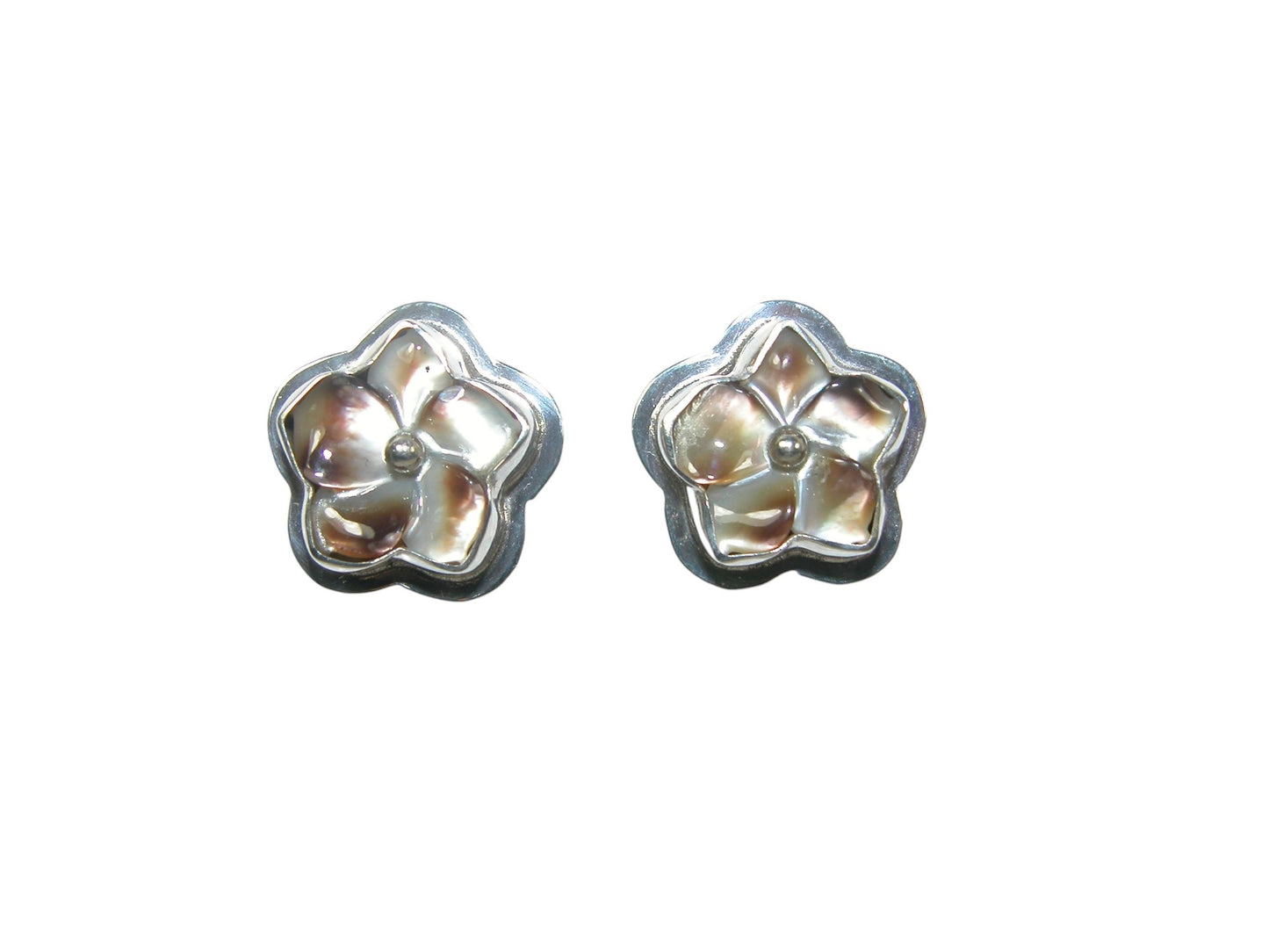 32825 Carved Mother of Pearl Flower Sterling Silver Earrings