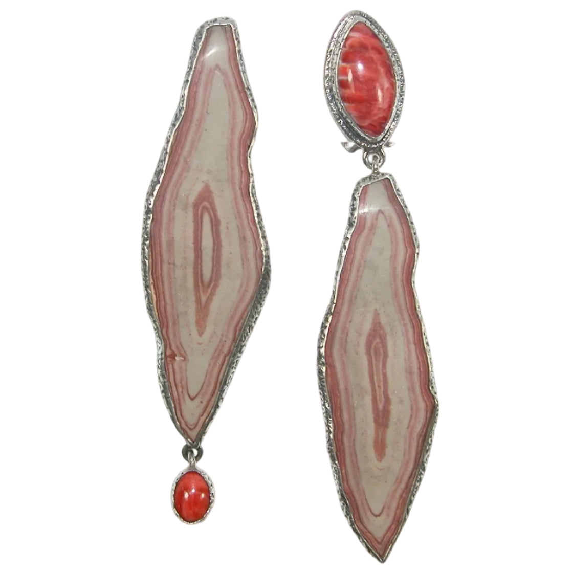 32828 Marble, Spiny Oyster Asymmetrical Sterling Silver Earrings