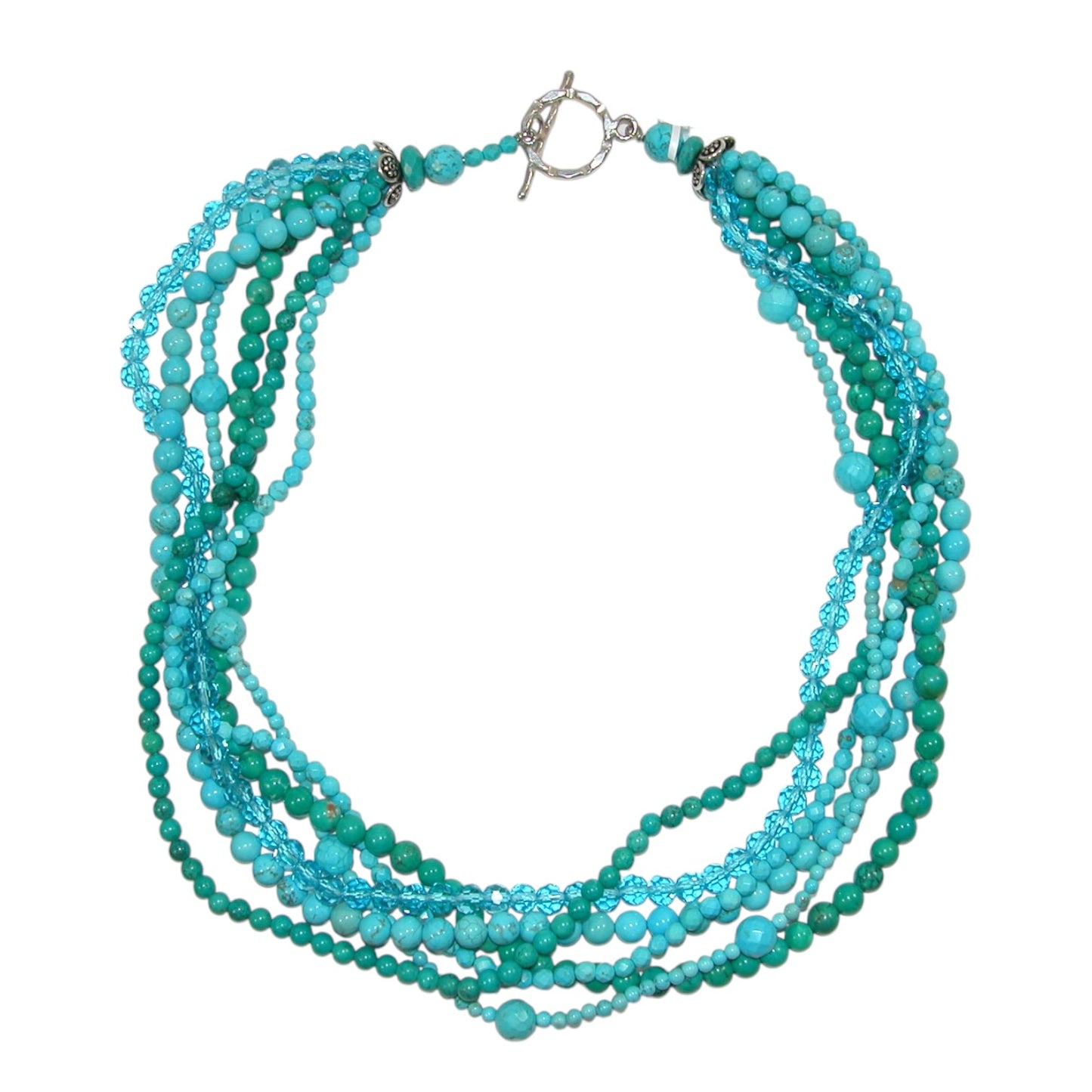 Turquoise Six Strand Beaded Sterling Silver Necklace